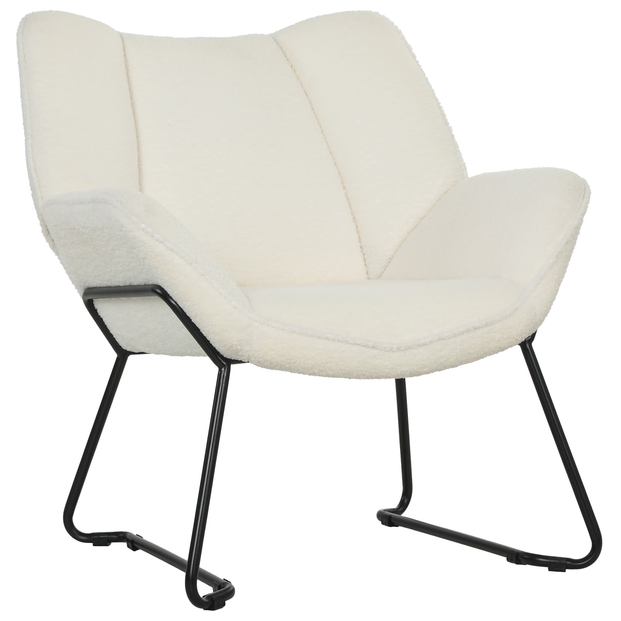 HOMCOM Fauteuil d'appoint moderne, fauteuil rembourré en Sherpa polaire avec dossier large et pieds en acier, montage facile, blanc