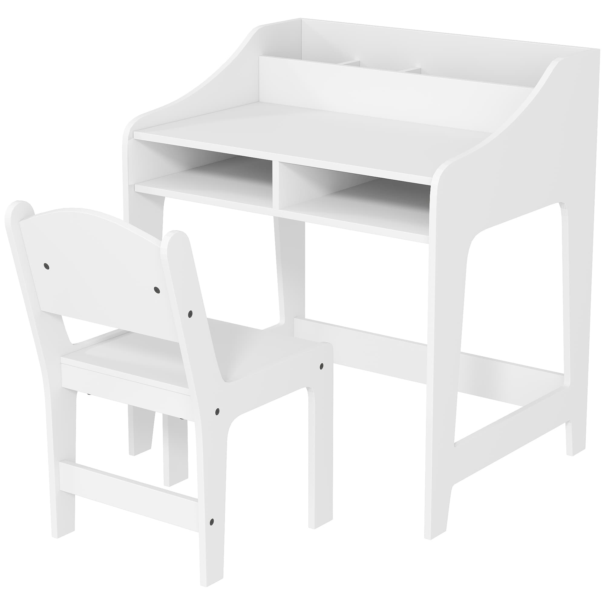 AIYAPLAY Ensemble bureau et chaise pour enfant 3 à 8 ans avec compartiments et étagères ouverts, blanc