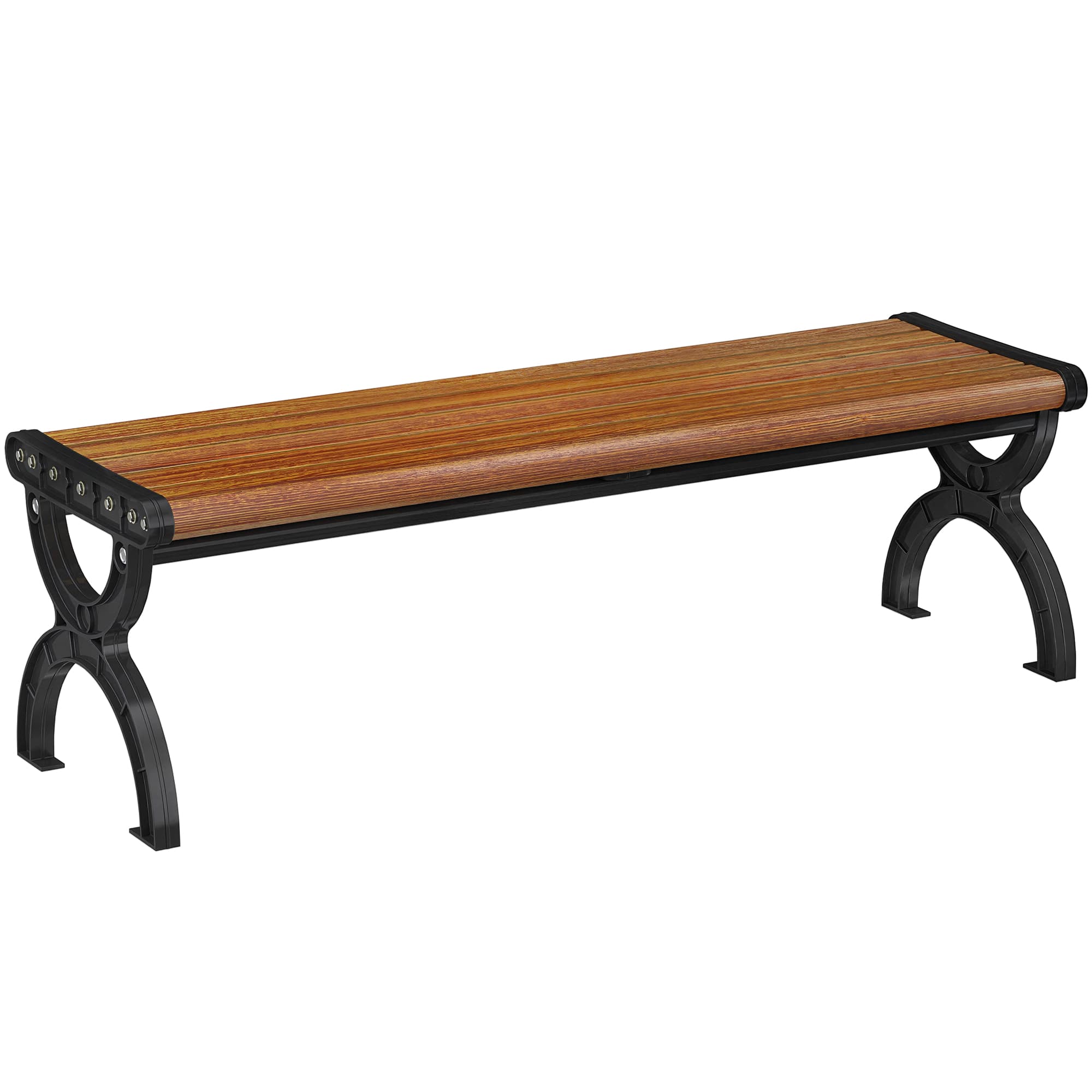 Outsunny Banc de jardin banc extérieur 2 places avec Cadre en Métal et Assise à Lattes, antirouille, 124 x 39 x 39 cm, Effet Bois