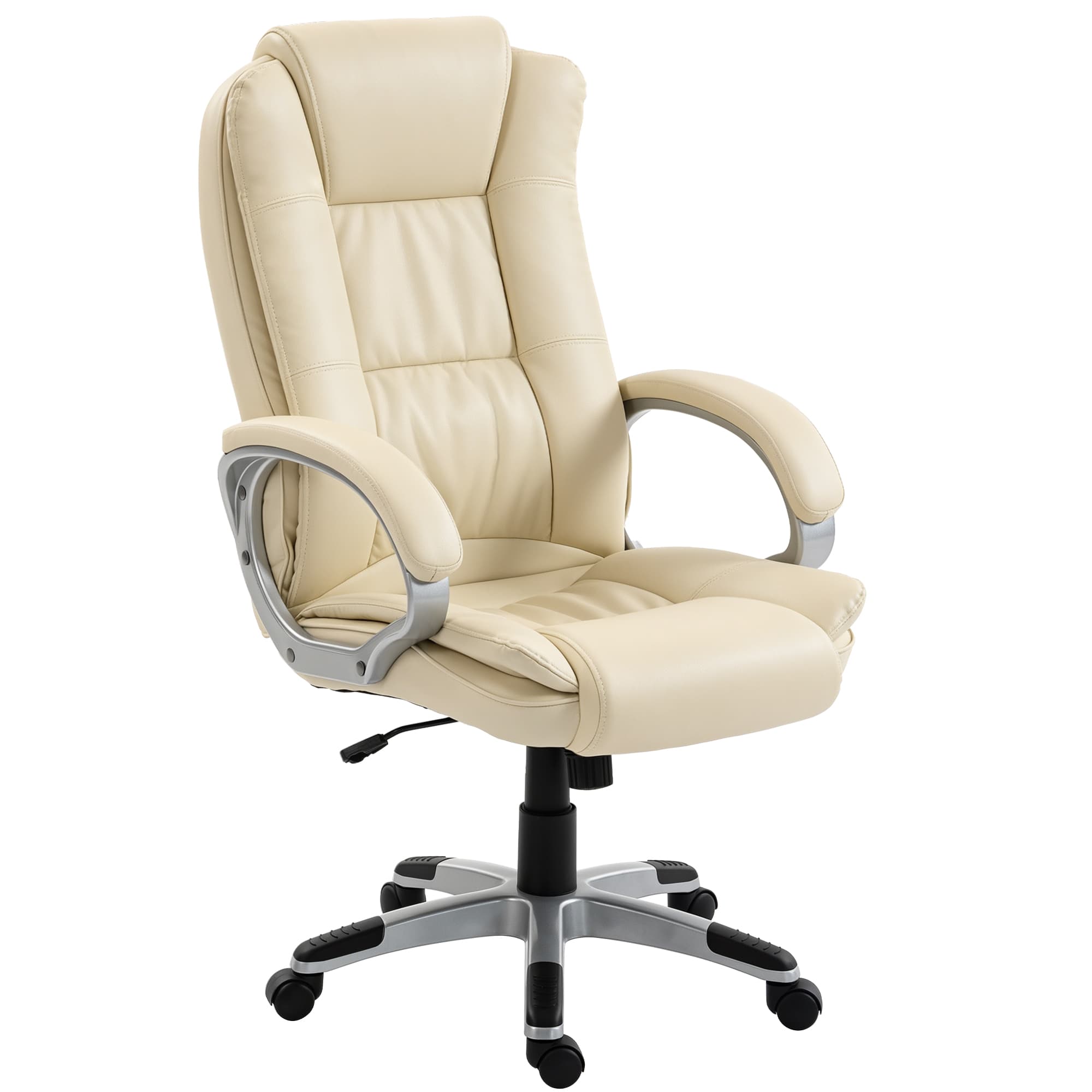 HOMCOM Fauteuil de bureau pivotant en cuir PU, fonction bascule, dossier haut, hauteur réglable, capacité 120 kg, noir