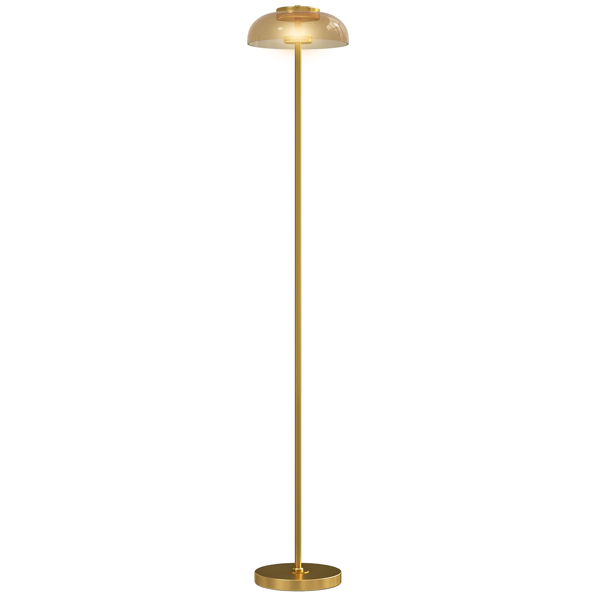 HOMCOM Lampadaire sur pied de salon, lampe salon LED avec lumière chaude 3000 K et interrupteur à pied, Ø25x134cm, ton laiton