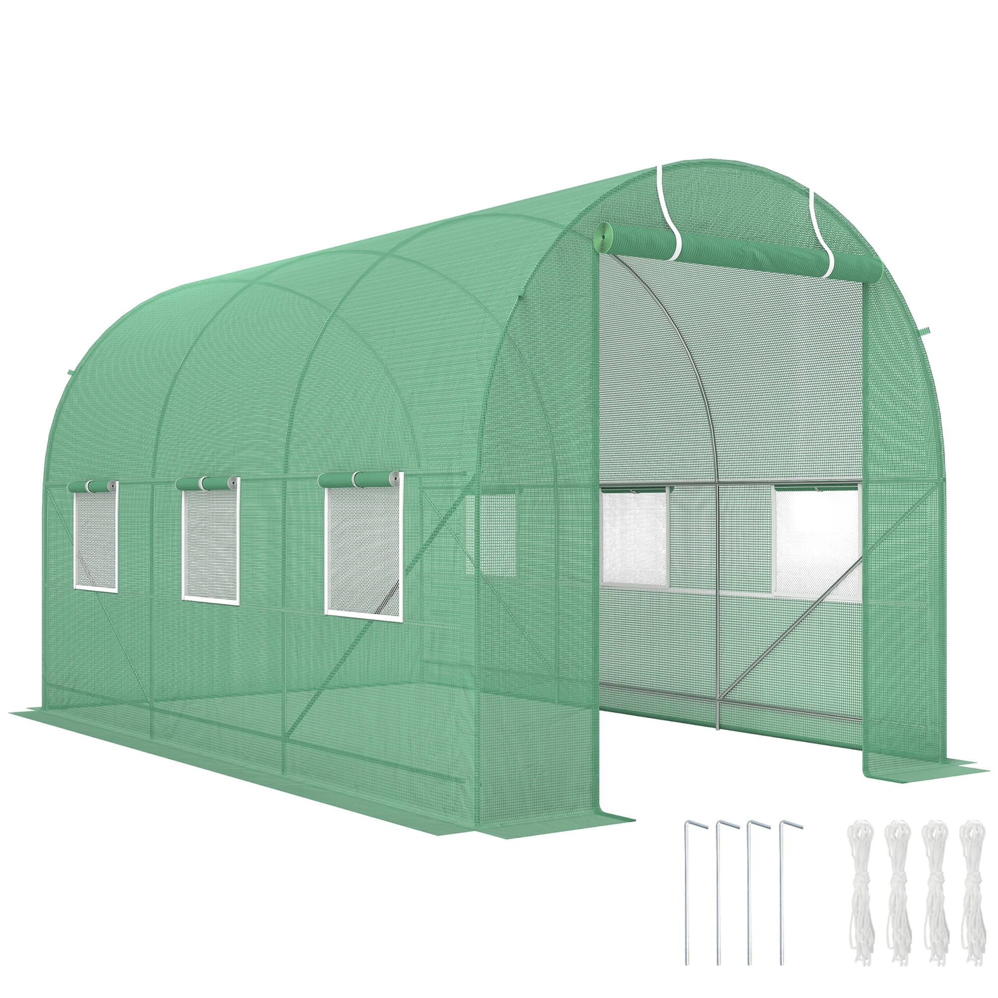 Outsunny Serre de Jardin Tunnel 7m2 3,5L x 2l x 2H m châssis Tubulaire Acier galvanisé renforcé 6 fenêtres 1 Portes Vert Aosom France