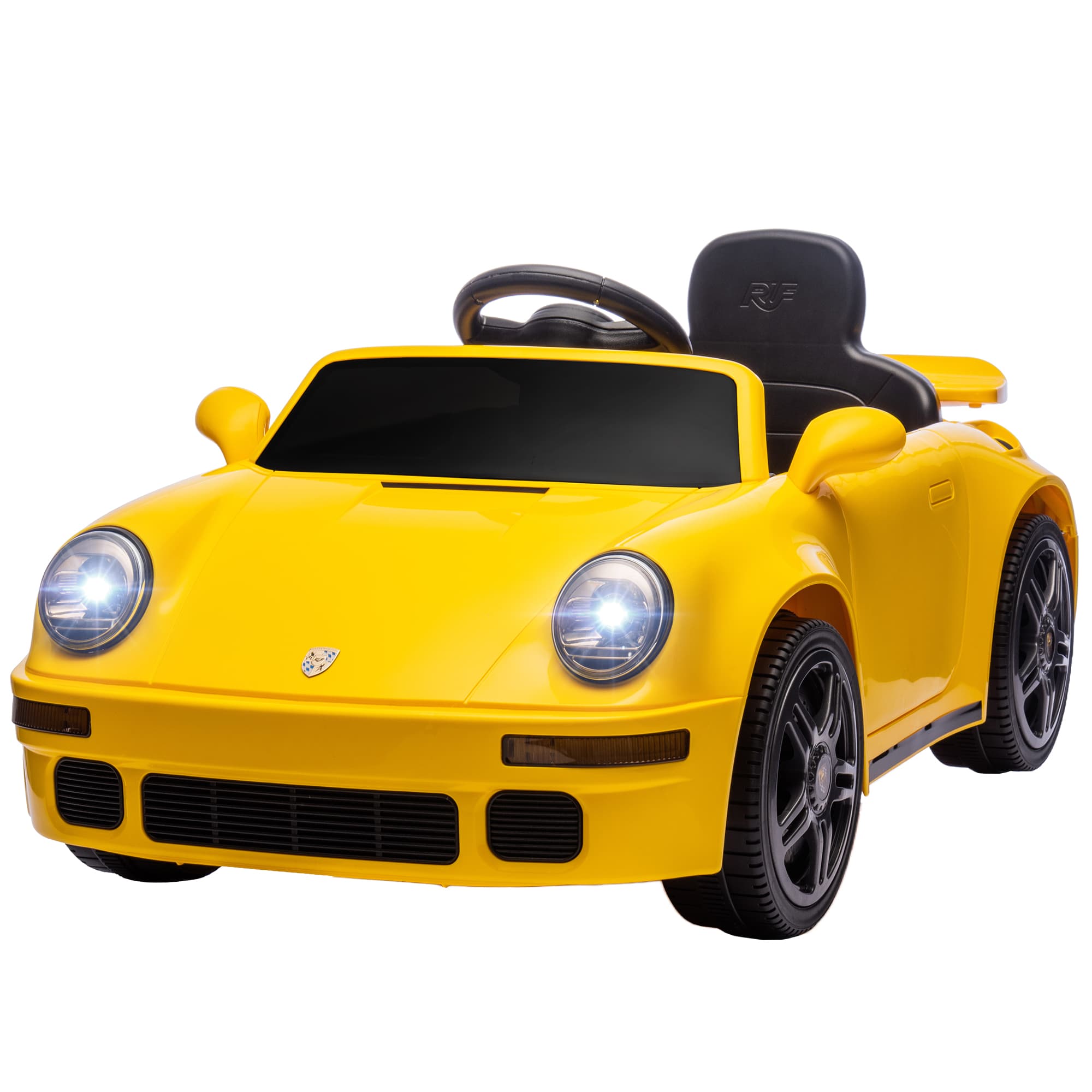 AIYAPLAY Voiture électrique enfants, véhicule électrique 12V, télécommande 2,4G, phares, musique, klaxon, 103 x 55 x 44 cm, jaune