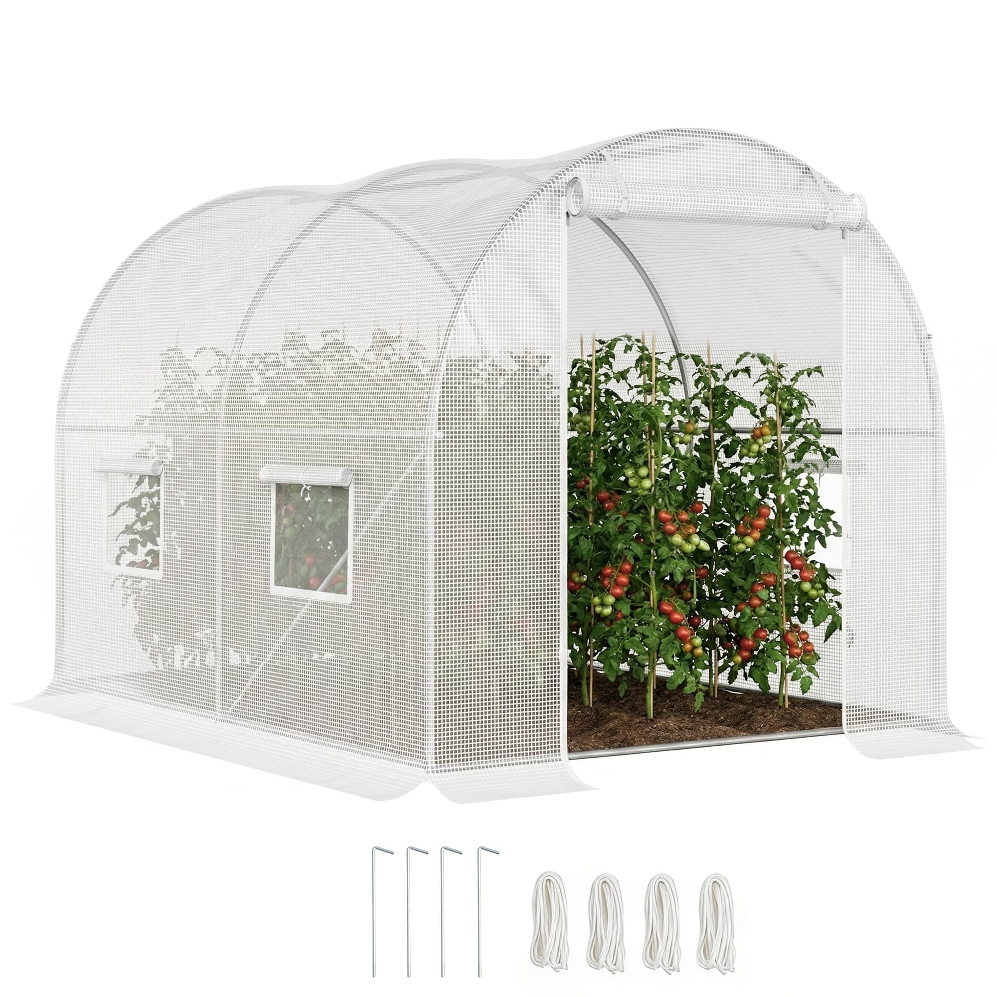 Outsunny Serre de Jardin 6 m2 Serre botanique Serre de jardin tunnel Serre à tomates 3x2x1,9 m fenêtres Porte PE Blanc Aosom France