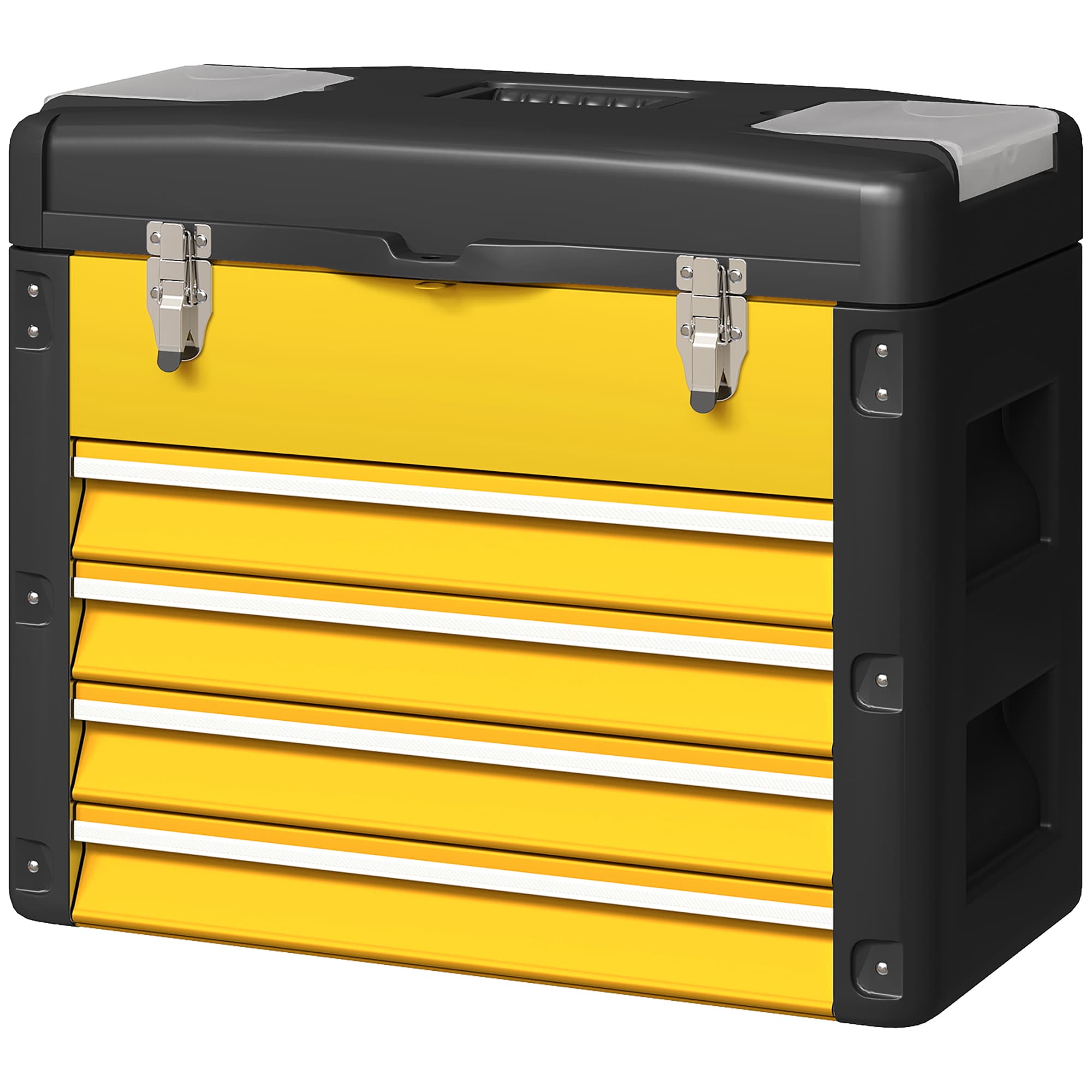 HOMCOM Boîte à outils à 4 tiroirs, caisse à outils en acier thermolaqué avec plateau amovible, 49,7x25,3x40,7cm, jaune