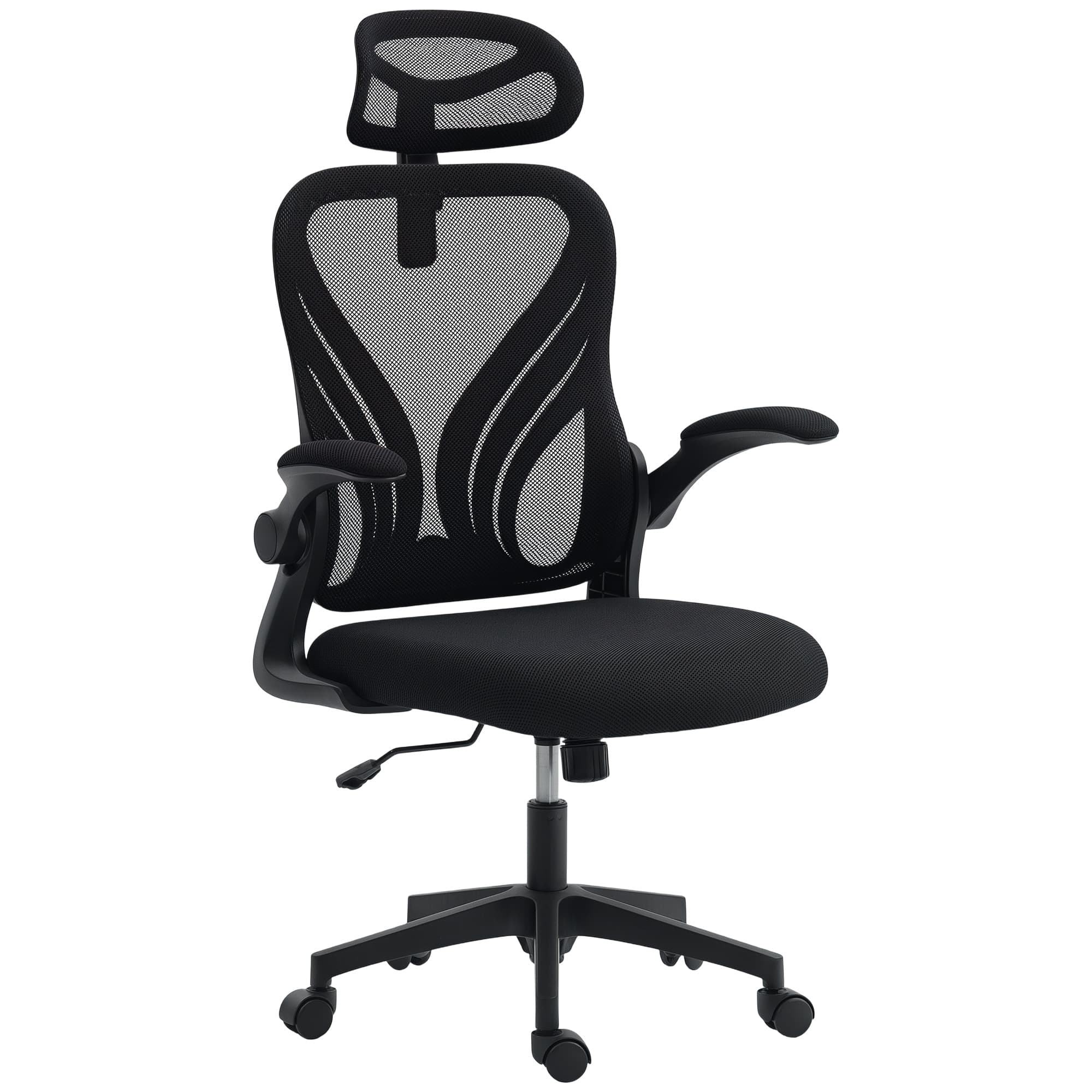 HOMCOM Chaise bureau, fauteuil de bureau en maille, dossier rabattable, appui-tête 2D, accoudoirs relevables, 73x62x136cm, noir