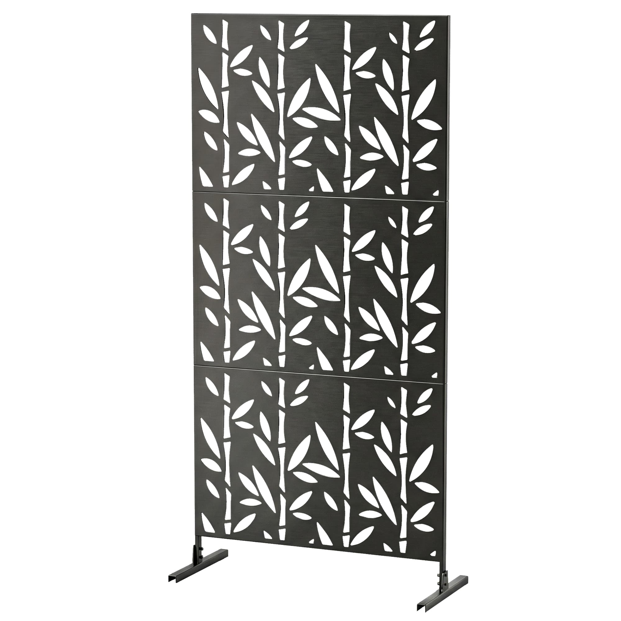 Outsunny Panneau Brise Vue décoratif Extérieur Claustra Décoratif Jardin 3 Panneaux à motif Bambou métal 92x40x192cm Noir