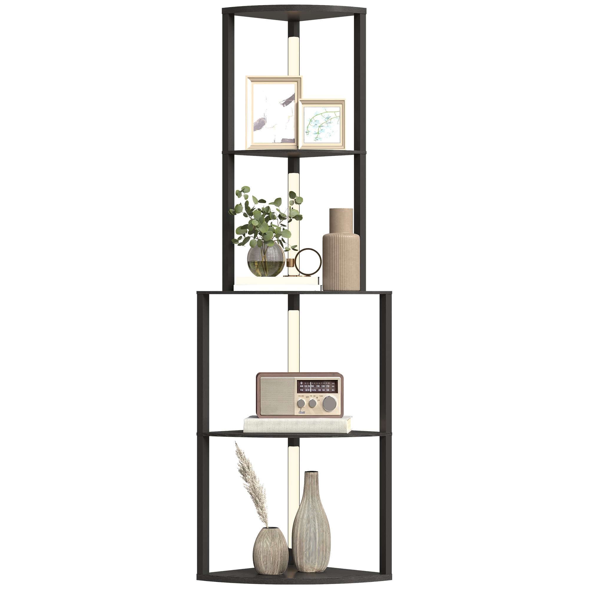 HOMCOM Lampadaire sur pied salon, lampadaire avec étagères d'angle à 4 niveaux, luminosité réglable, 55,5 x 39,5 x 163 cm, noir