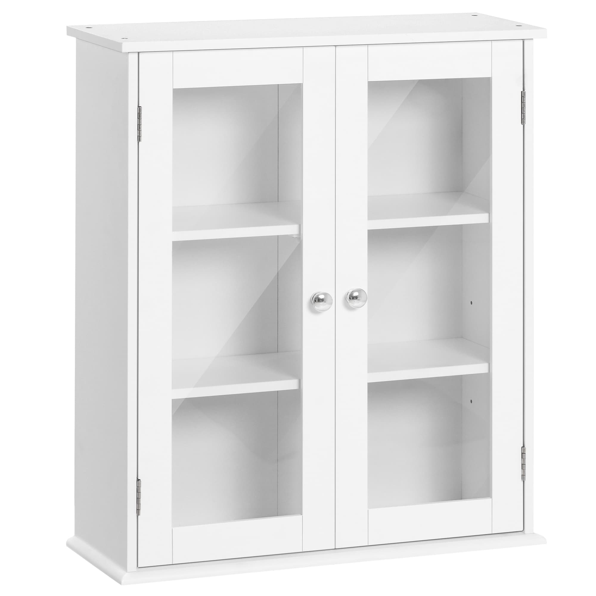kleankin Armoire murale de salle de bain, meuble haut salle de bains avec 2 portes en verre, étagère réglable, 55x20x65cm, blanc