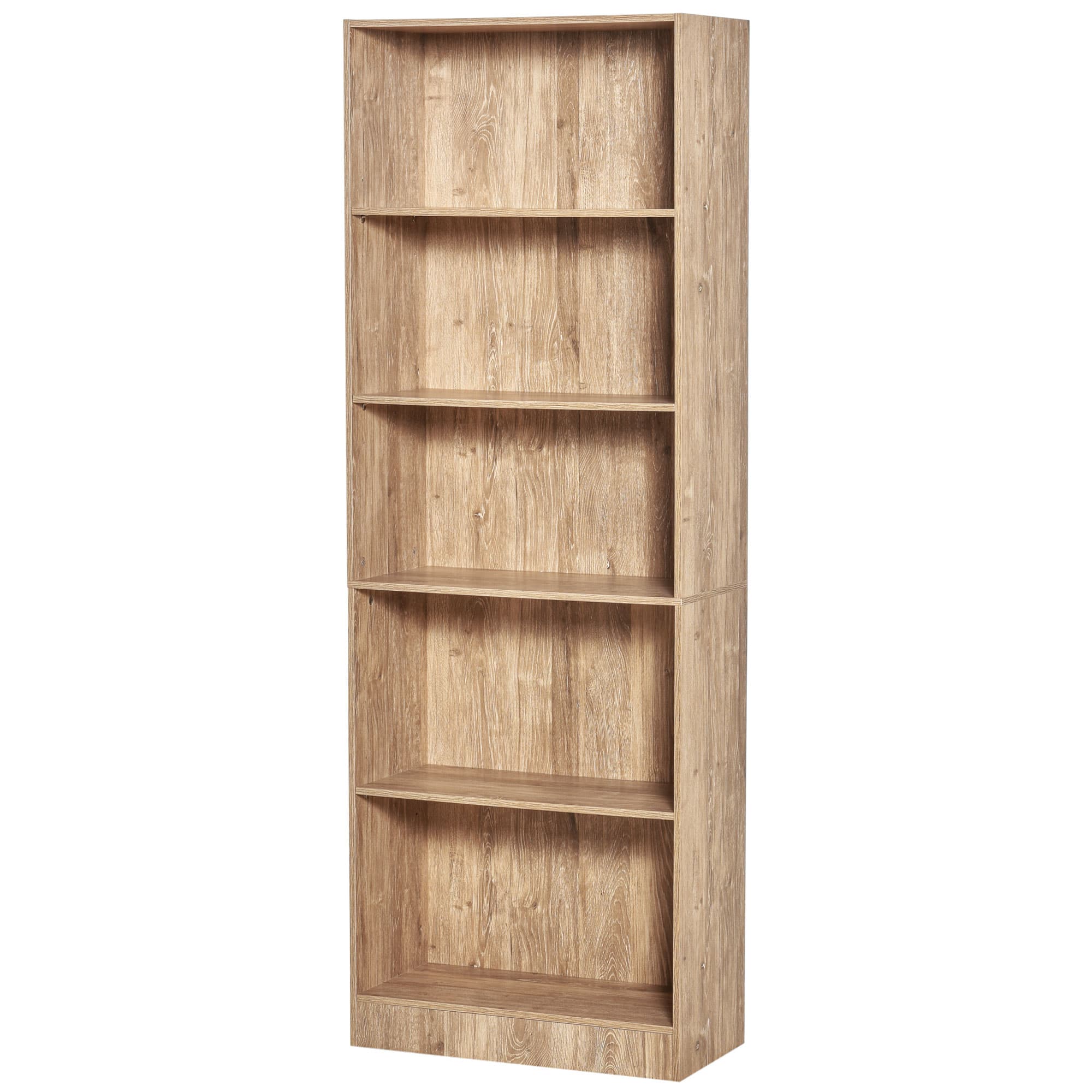 HOMCOM Bibliothèque, étagère de rangement à 5 niveaux avec étagères réglables, 63 x 29,2 x 176 cm, bois naturel