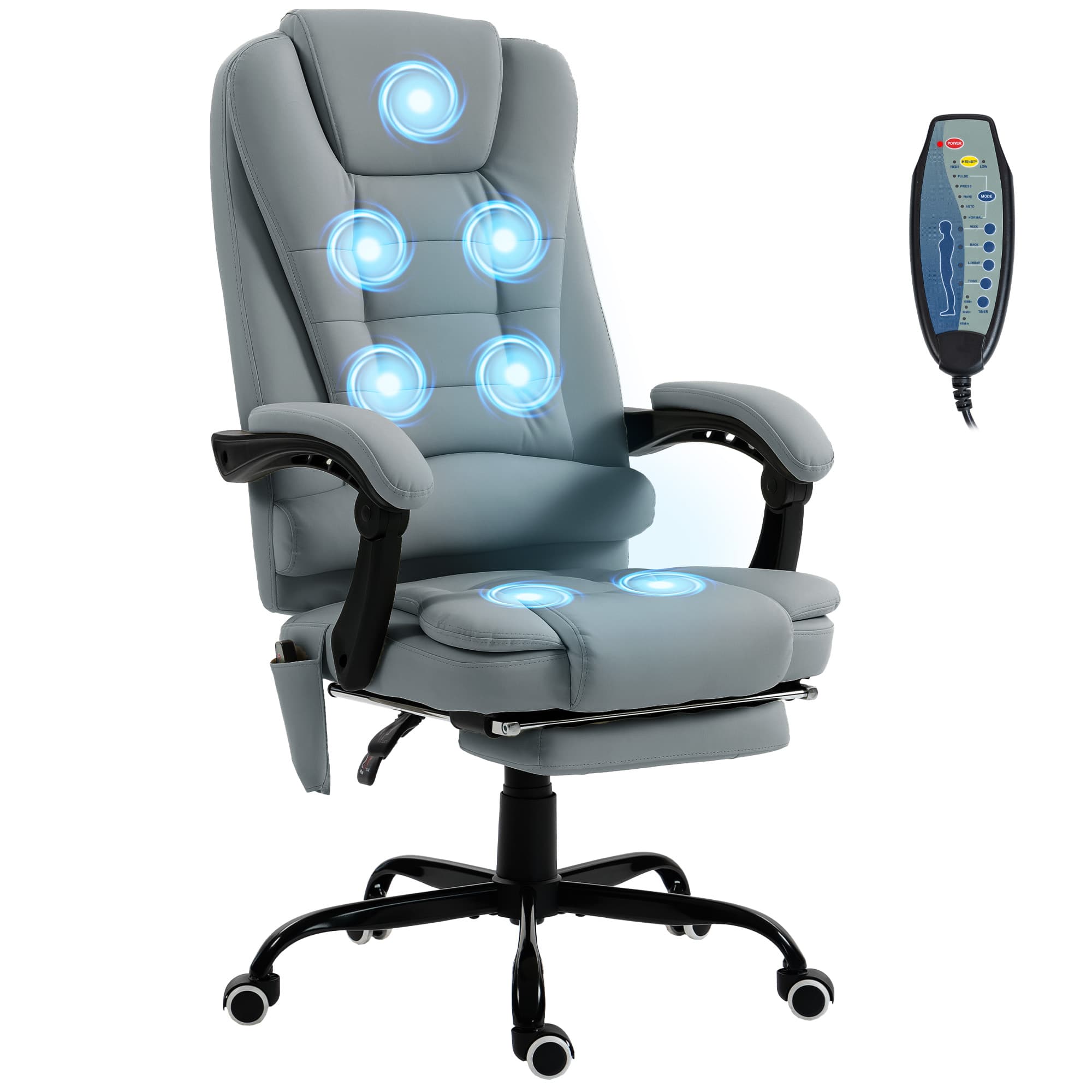 Vinsetto Fauteuil de bureau massant, chaise de bureau avec hauteur réglable, dossier inclinable et télécommande filaire, gris