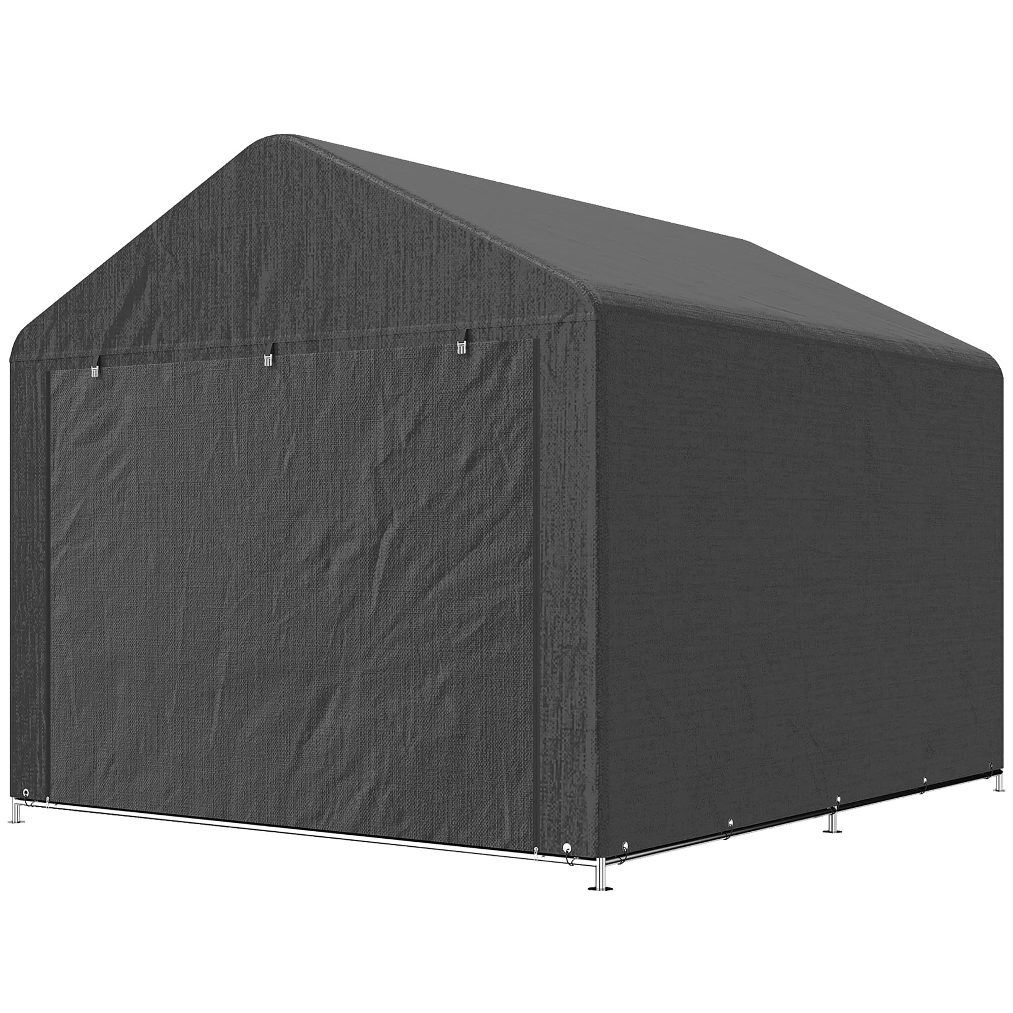 Outsunny Abri de jardin tente de stockage imperméable abri moto porte enroulable fermeture éclair, 200 x 238 x 183 cm, gris foncé