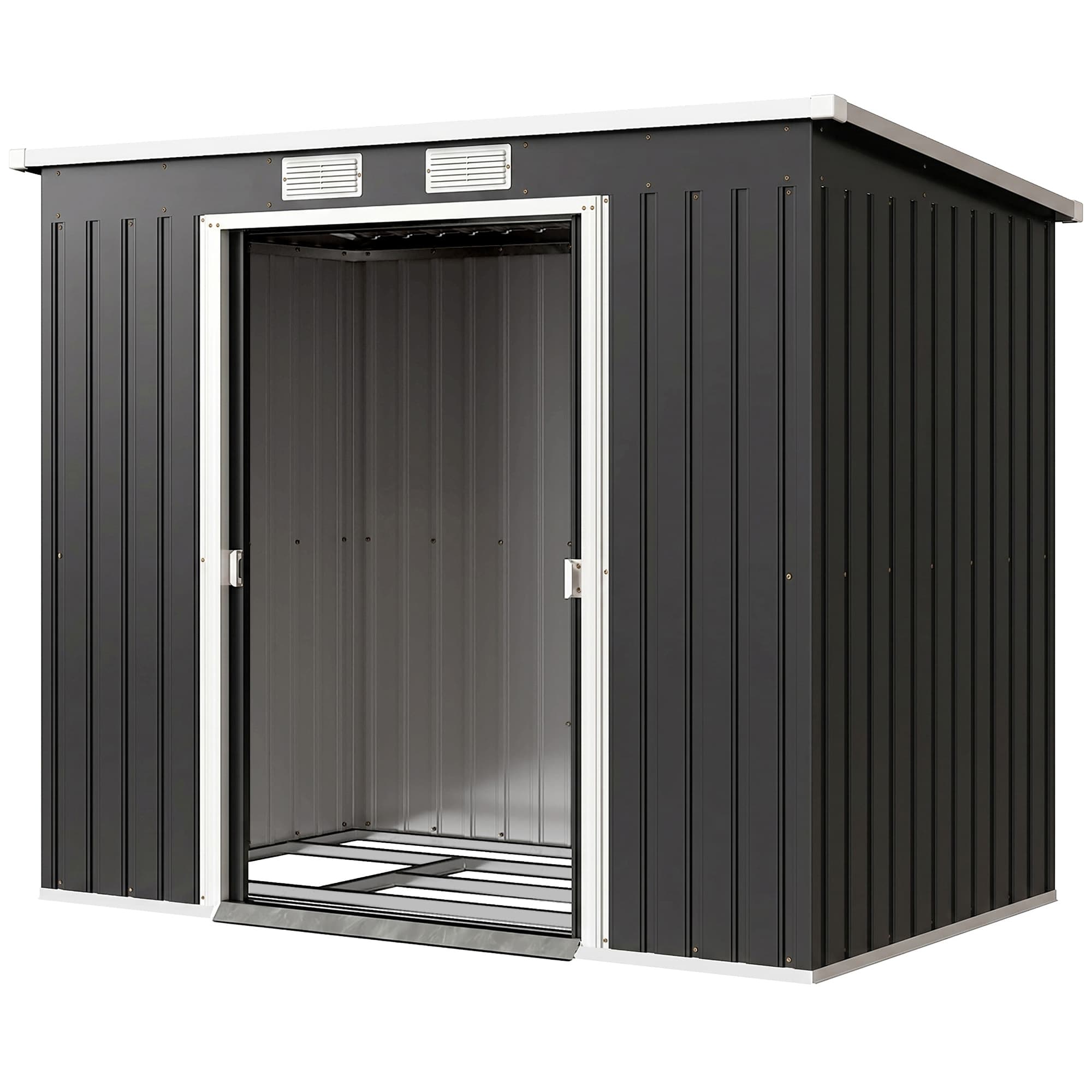 Outsunny Abri de jardin 2,77 m2 213 x 130 x 173 cm fondation incluse porte coulissante ventilations acier galvanisé gris foncé