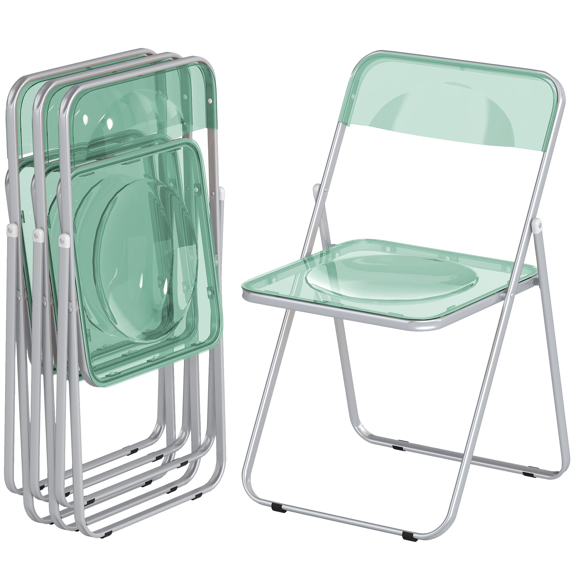 HOMCOM Ensemble de 4 chaises pliantes en acrylique, chaises transparentes, vert