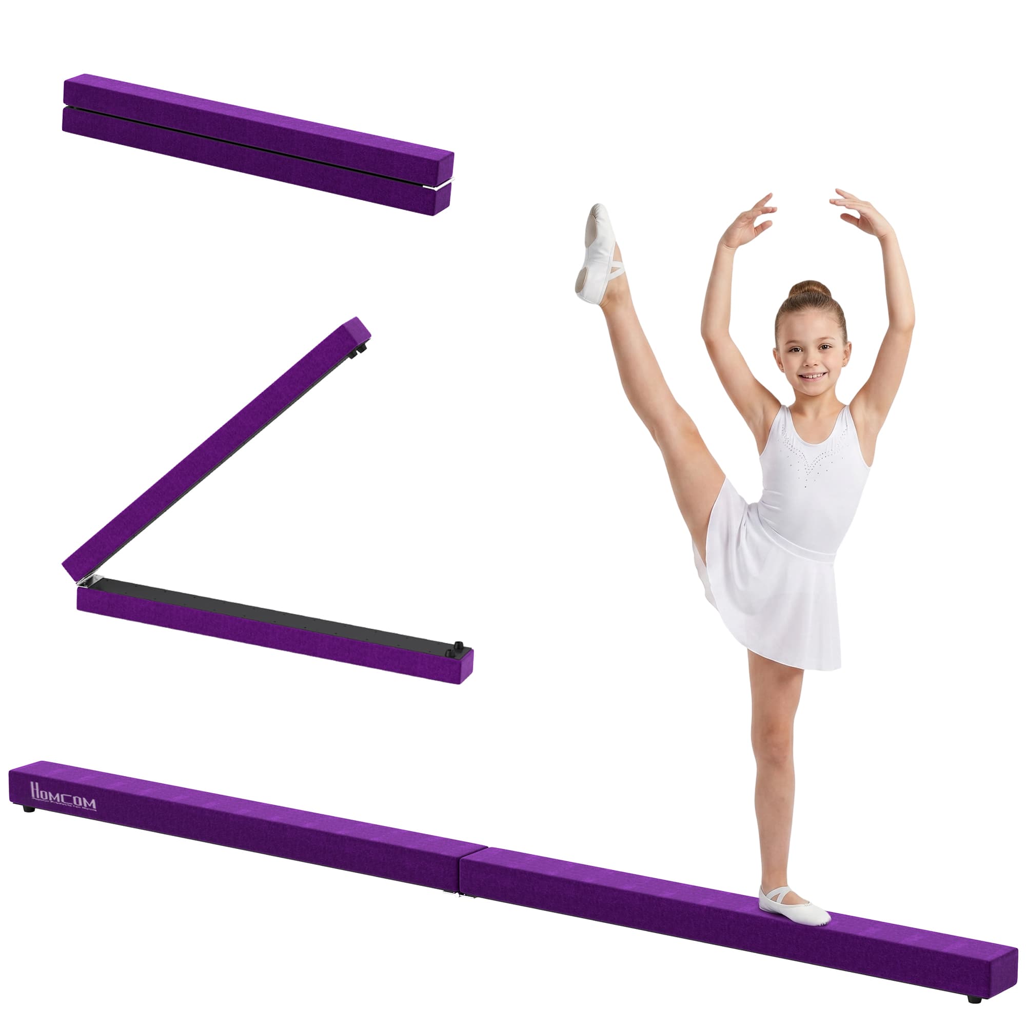 Homcom Poutre de Gymnastique Pliable Poutre d’ Equilibre Antidérapant Charge Max. 120 Kg Suède 210 cm Violet aosom france