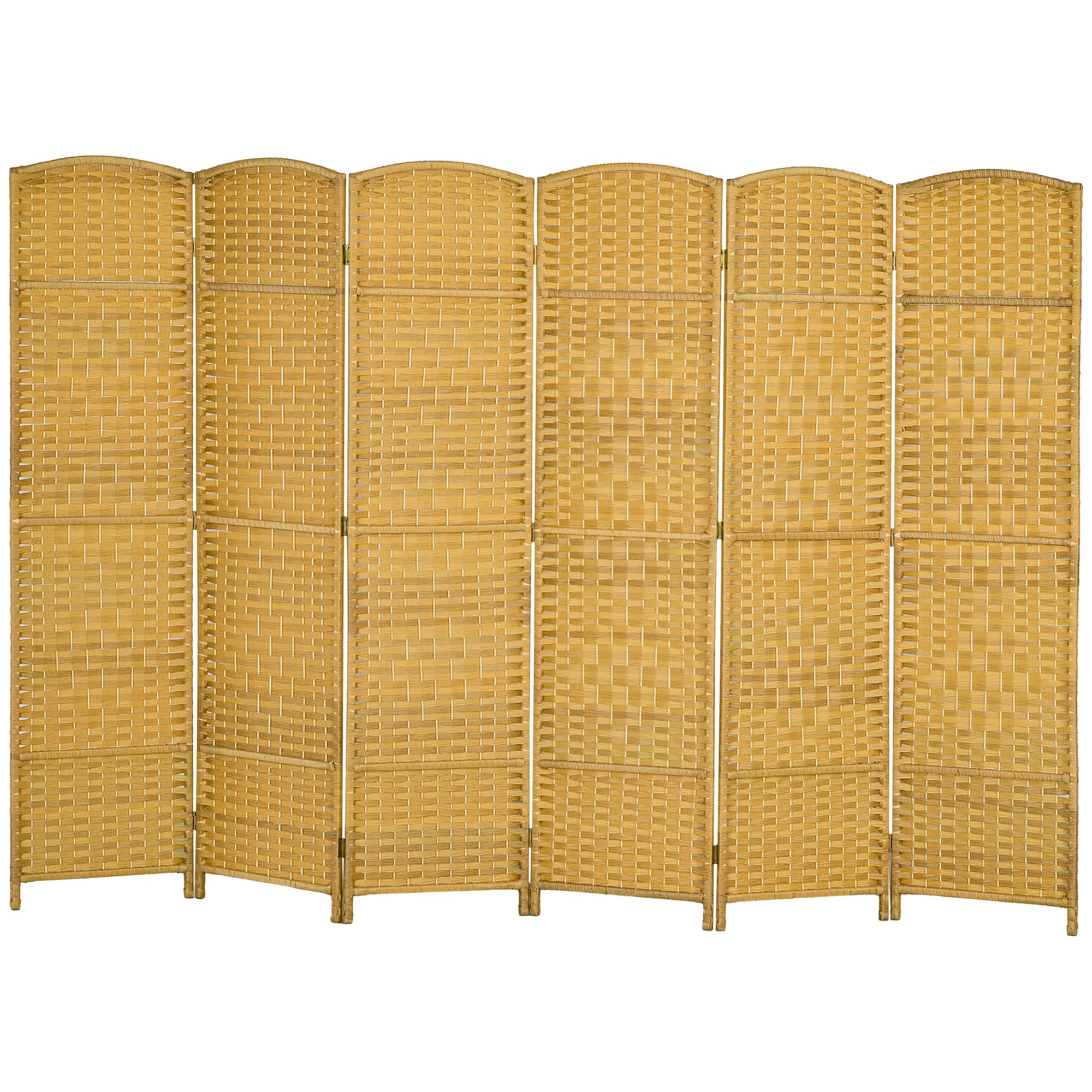HOMCOM Paravent, cloison pliante 6 panneaux, motif tressé, pin, bois naturel