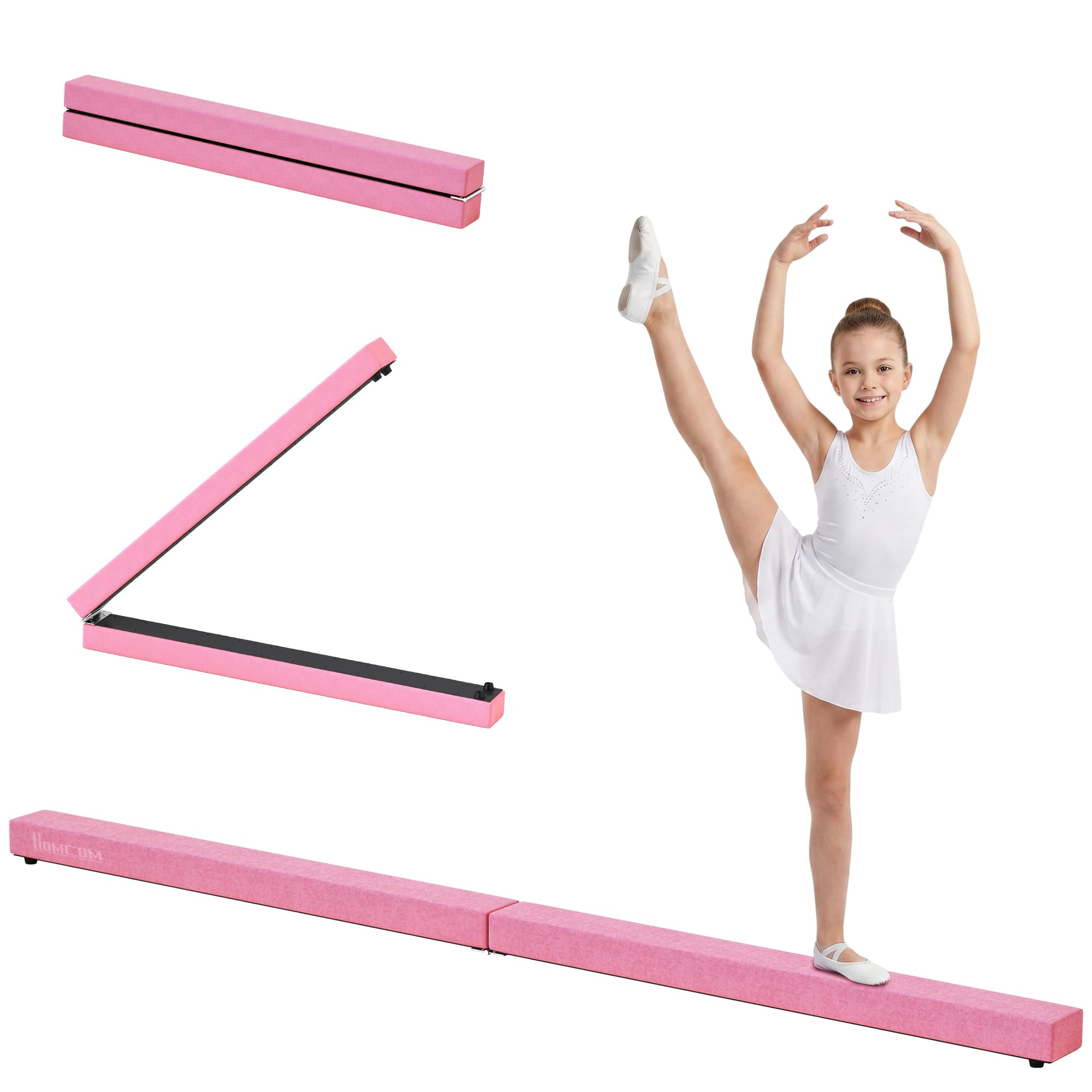 Homcom Poutre de Gymnastique Pliable Poutre d’ Equilibre Antidérapant Charge Max. 120 Kg Suède 210 cm Rose aosom france