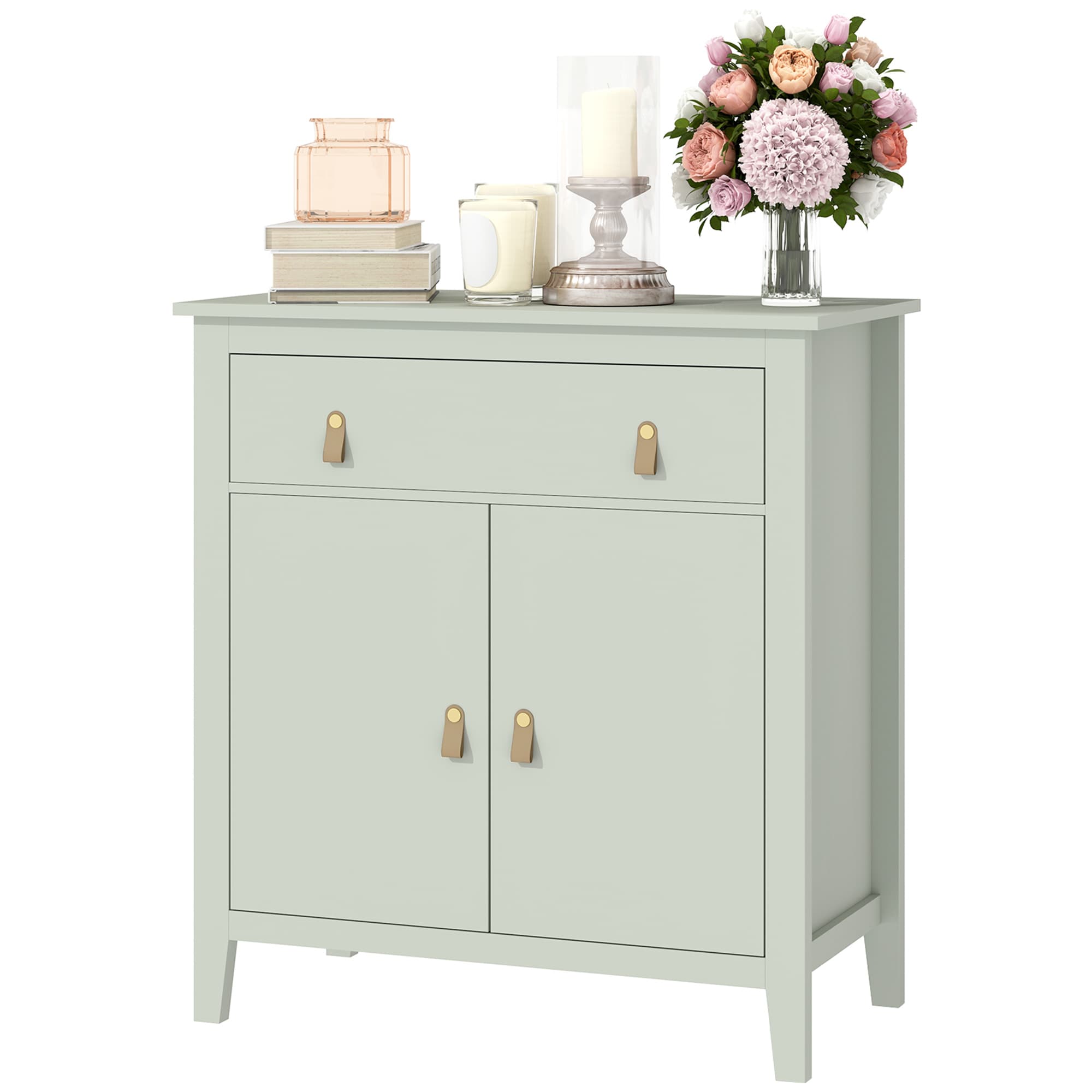 HOMCOM Buffet salon, meuble de rangement avec tiroir, double porte, étagère réglable, 80 x 40 x 90 cm, vert clair
