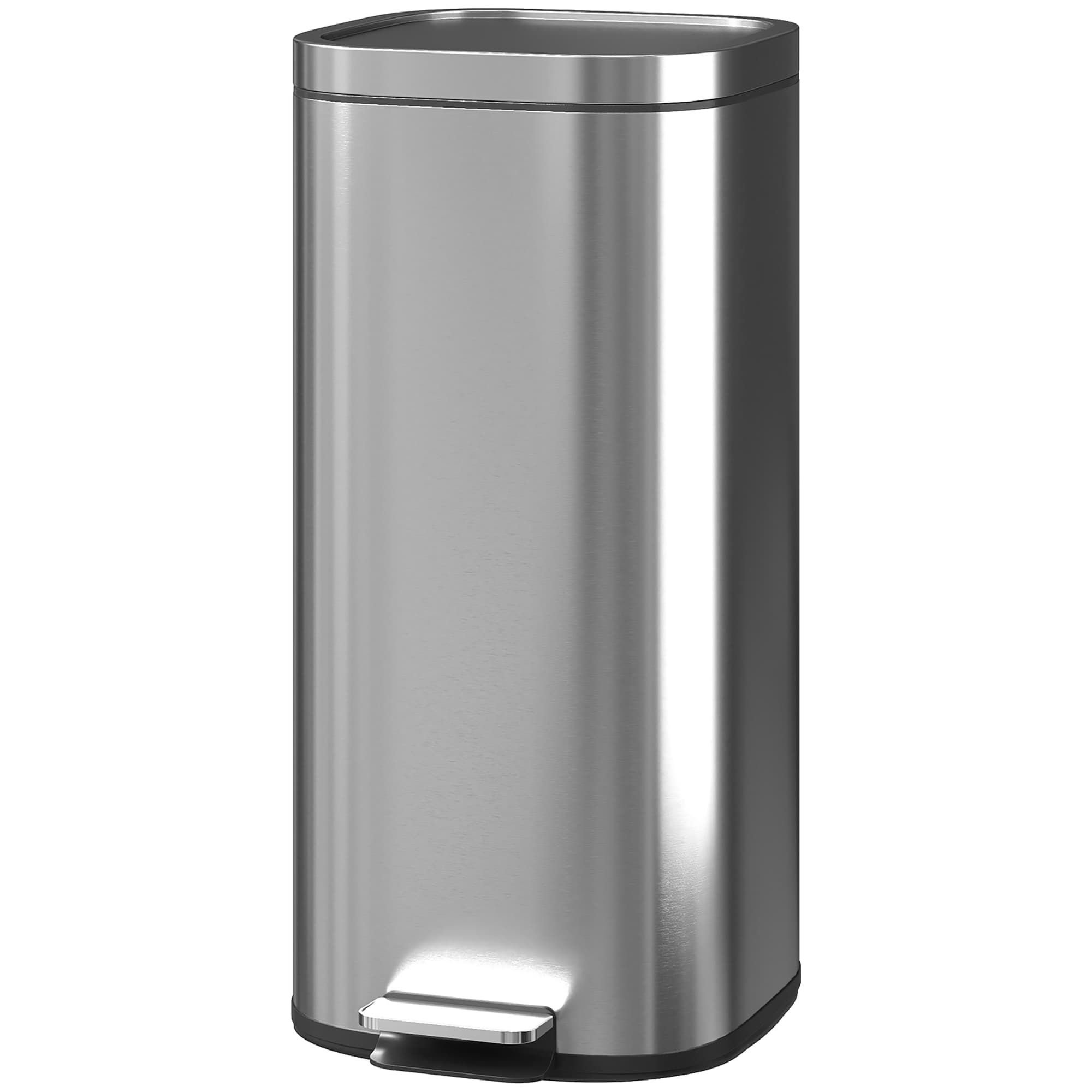 HOMCOM Poubelle cuisine 30L, poubelle à pédale avec seau intérieur amovible, couvercle à fermeture douce, 29x36x59,5cm, argent