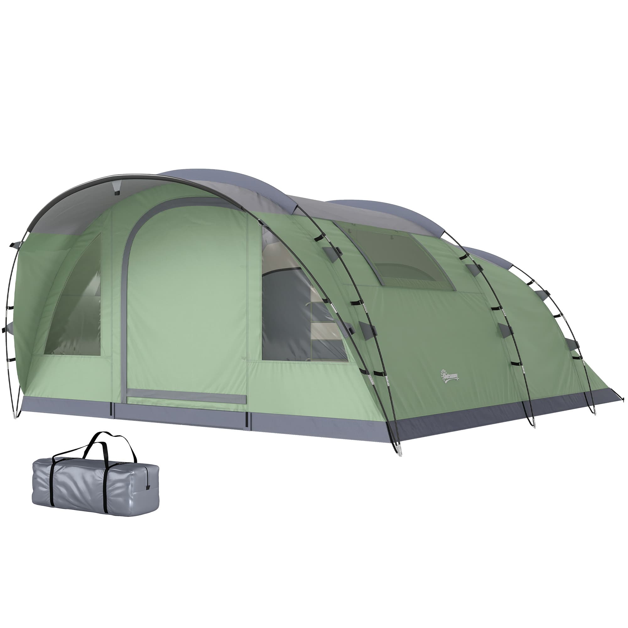 Outsunny Tente de camping pour 2-4 personnes, tente tunnel familiale légère ventilée étanche 3 000 mm montage facile, vert