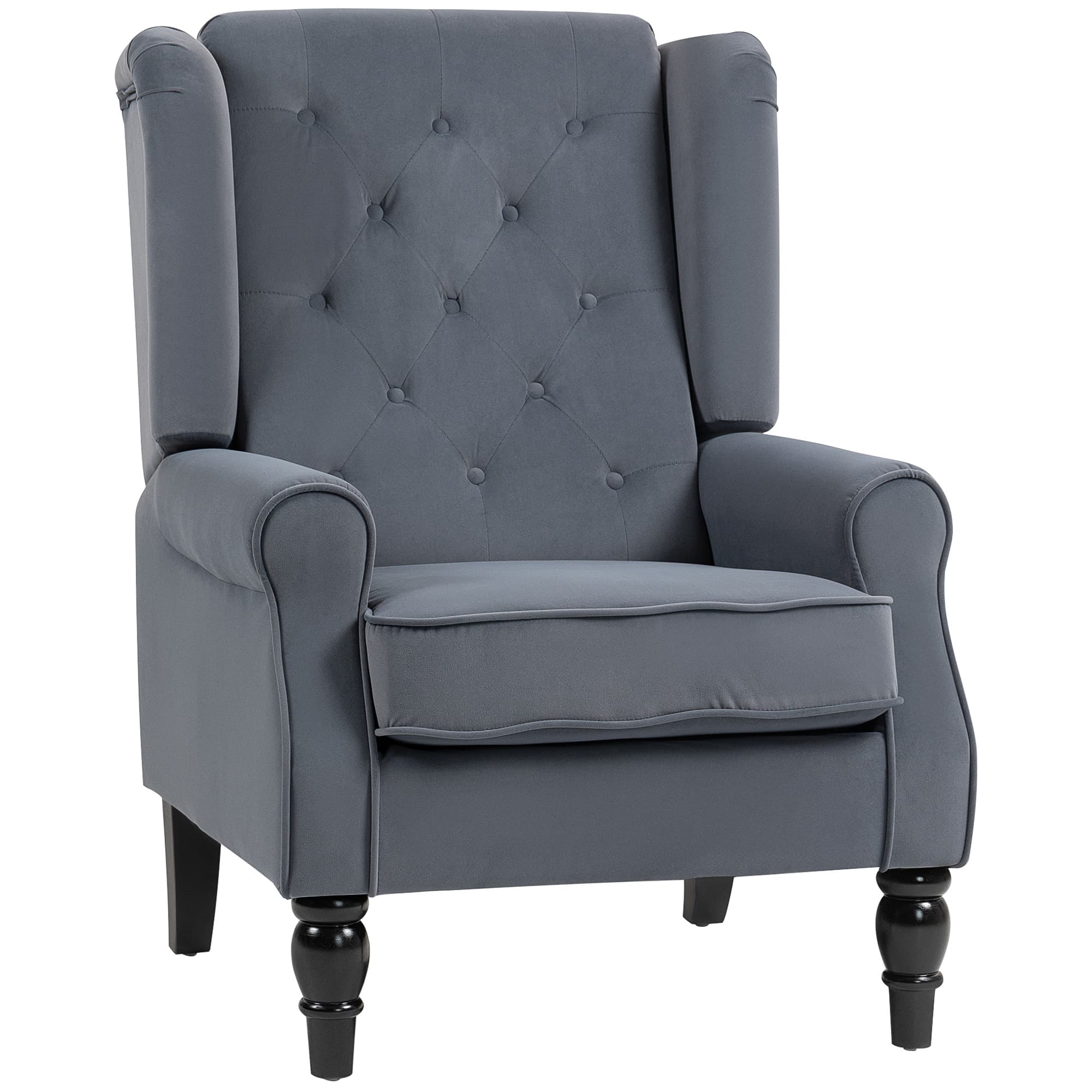 HOMCOM Fauteuil à oreilles élégant, rembourrage épais, housse amovible, 74 x 86 x 102 cm, gris