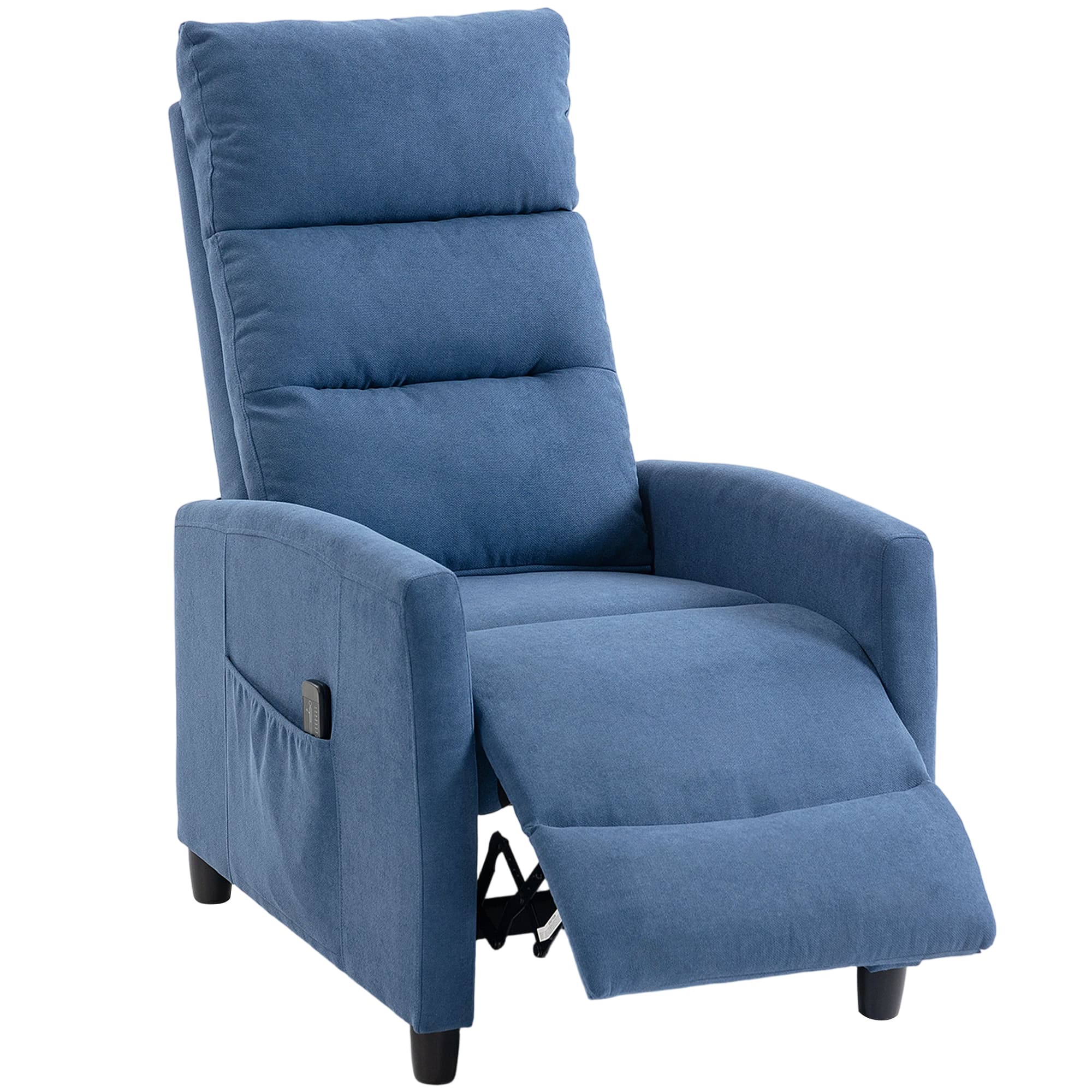 HOMCOM Fauteuil massant inclinable manuel 160° en chenille avec repose-pieds, télécommande, poches, Bleu foncé