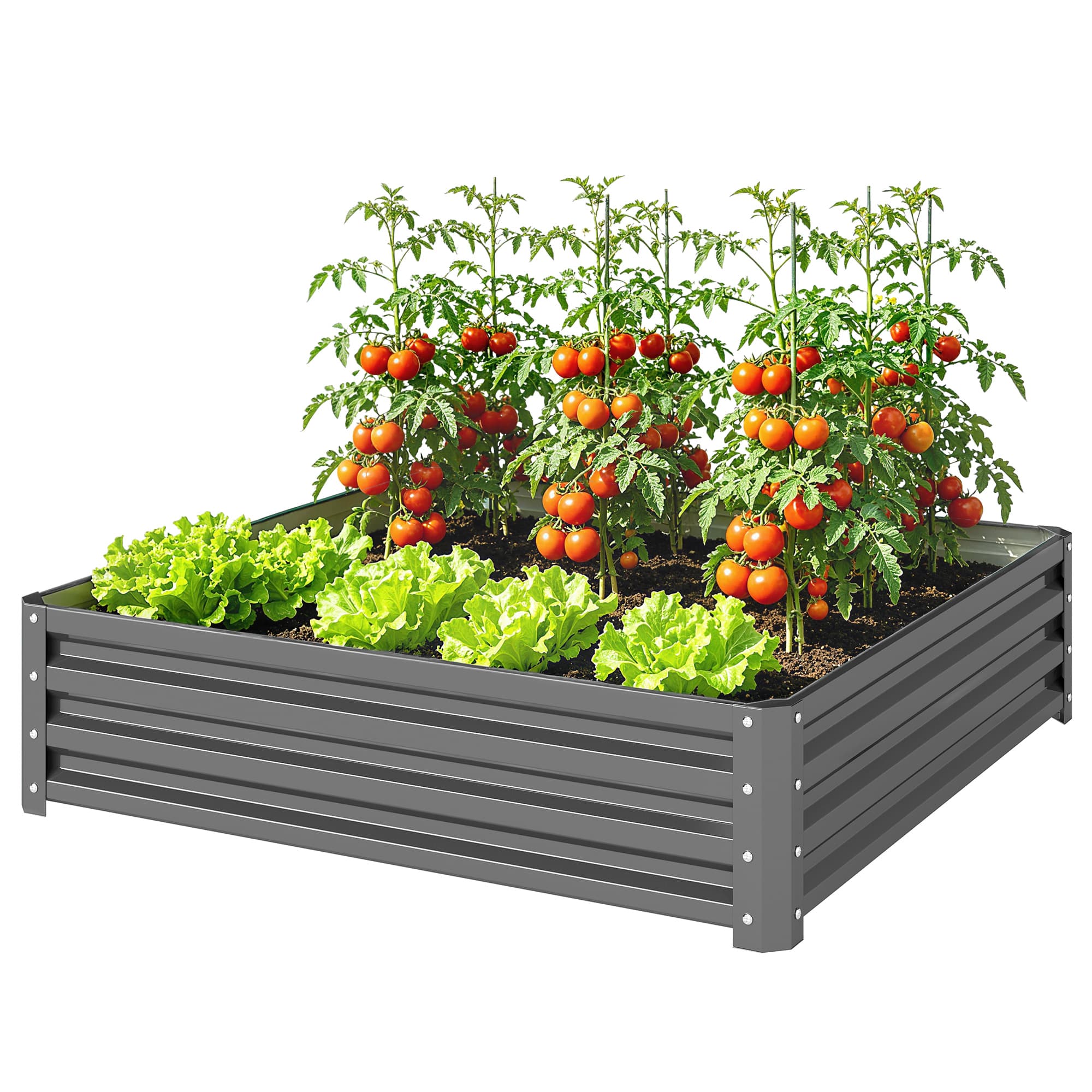 Outsunny Carré potager de jardin potager surélevé, acier galvanisé, résistant à la rouille 120x120x30cm, gris clair