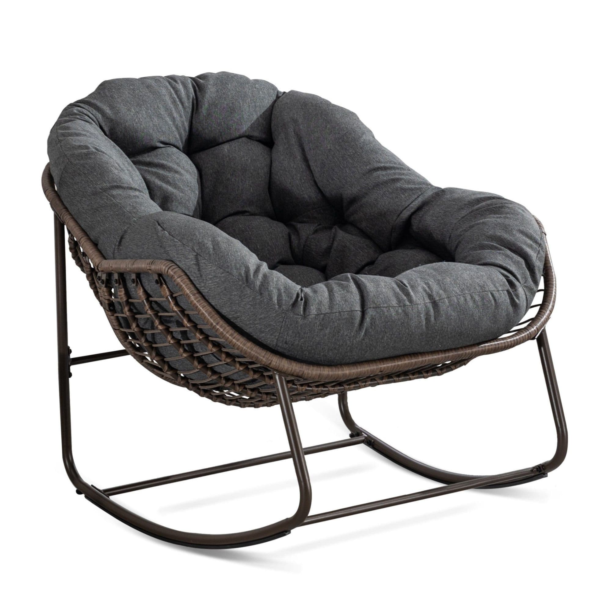 Fauteuil œuf à bascule avec coussin d'assise épais, Intérieur & Extérieur Fauteuil basculant confortable, 111x94,5x80 cm, Gris foncé Aosom FR