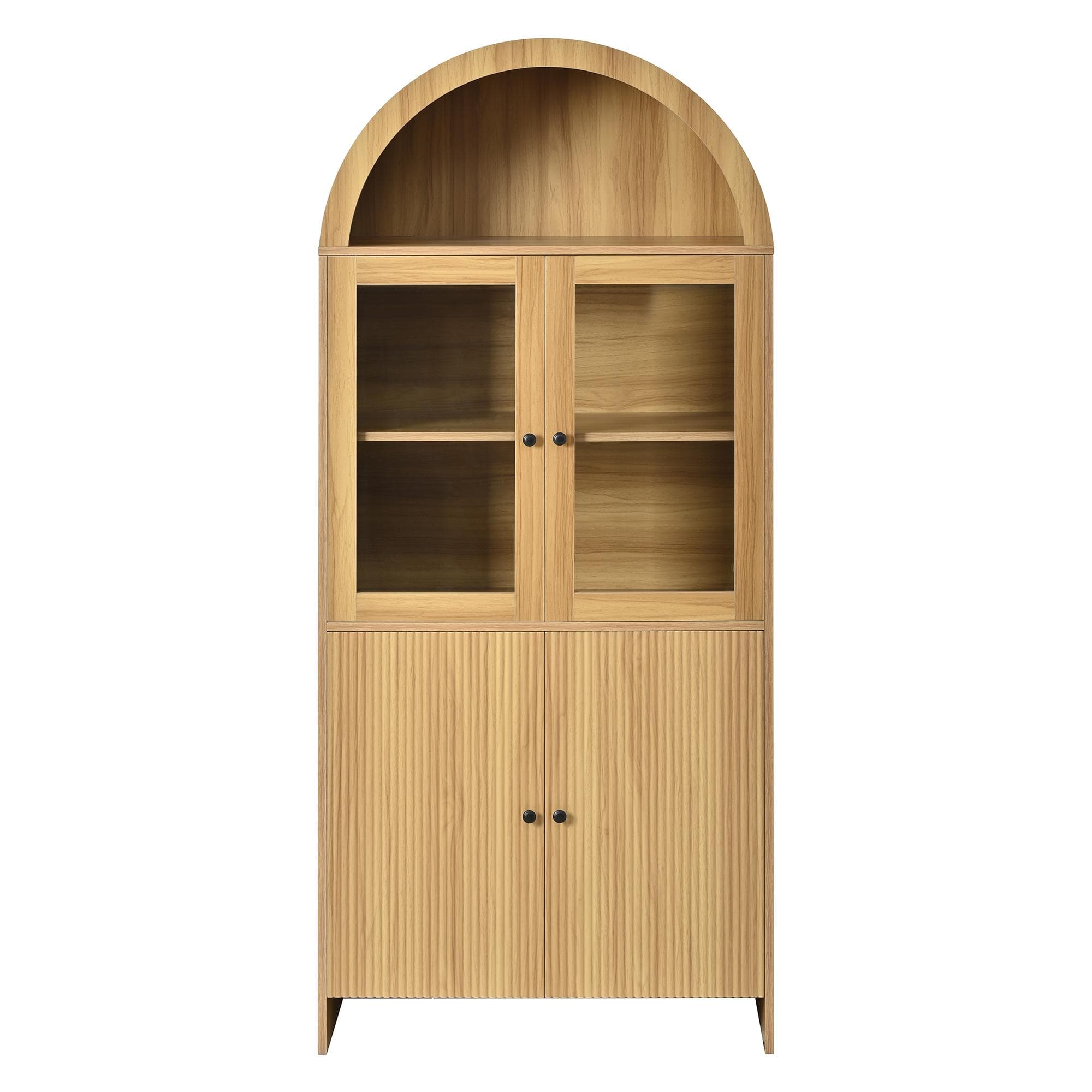 Buffet haut avec dessus cintré, portes vitrées, motif ondulé, 78x40x176 cm, Couleur naturelle Aosom FR