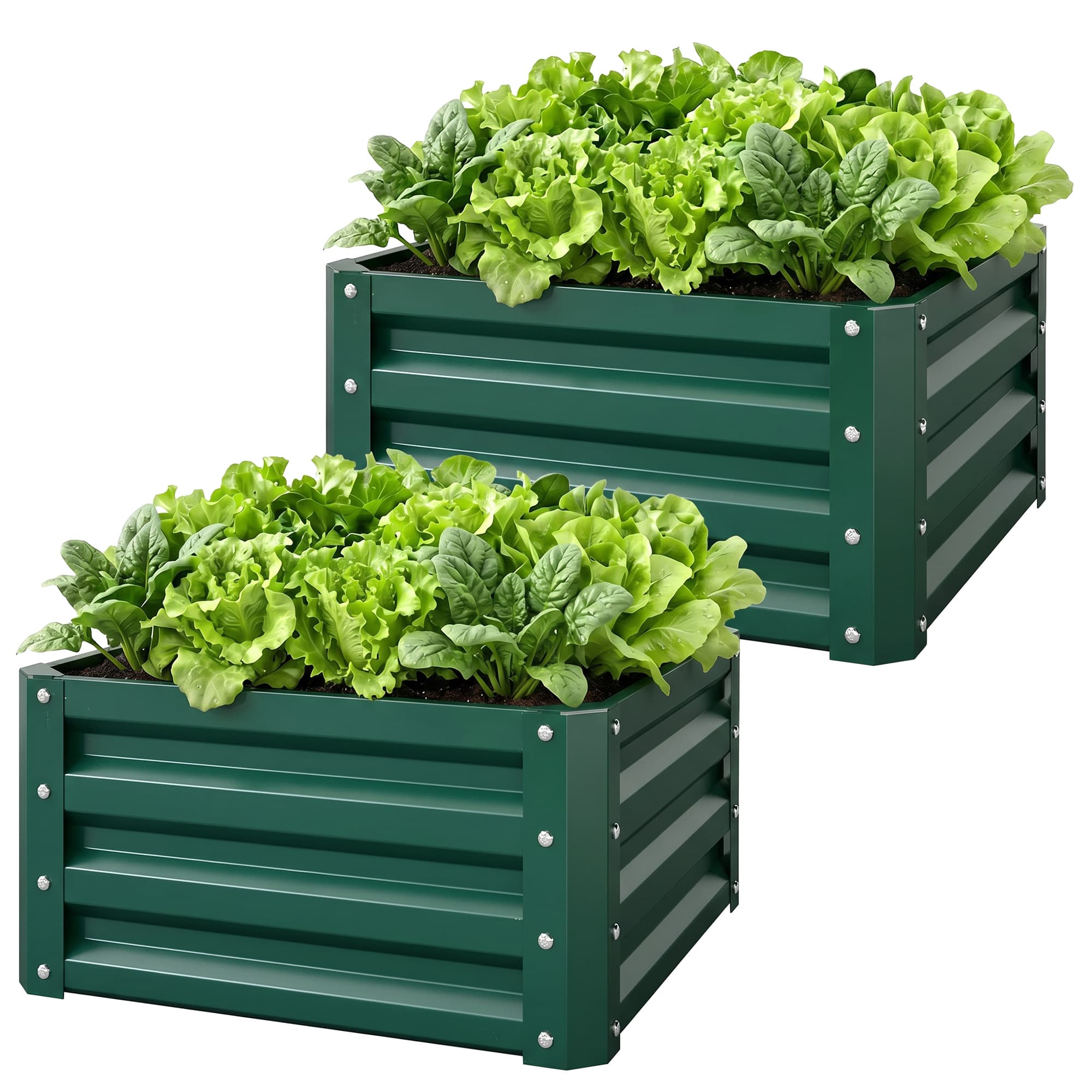 Outsunny Lot de 2 jardinières surélevées, carre potager de jardin pour légumes, fleurs, acier galvanisé 60 x 60 x 30,5 cm, vert