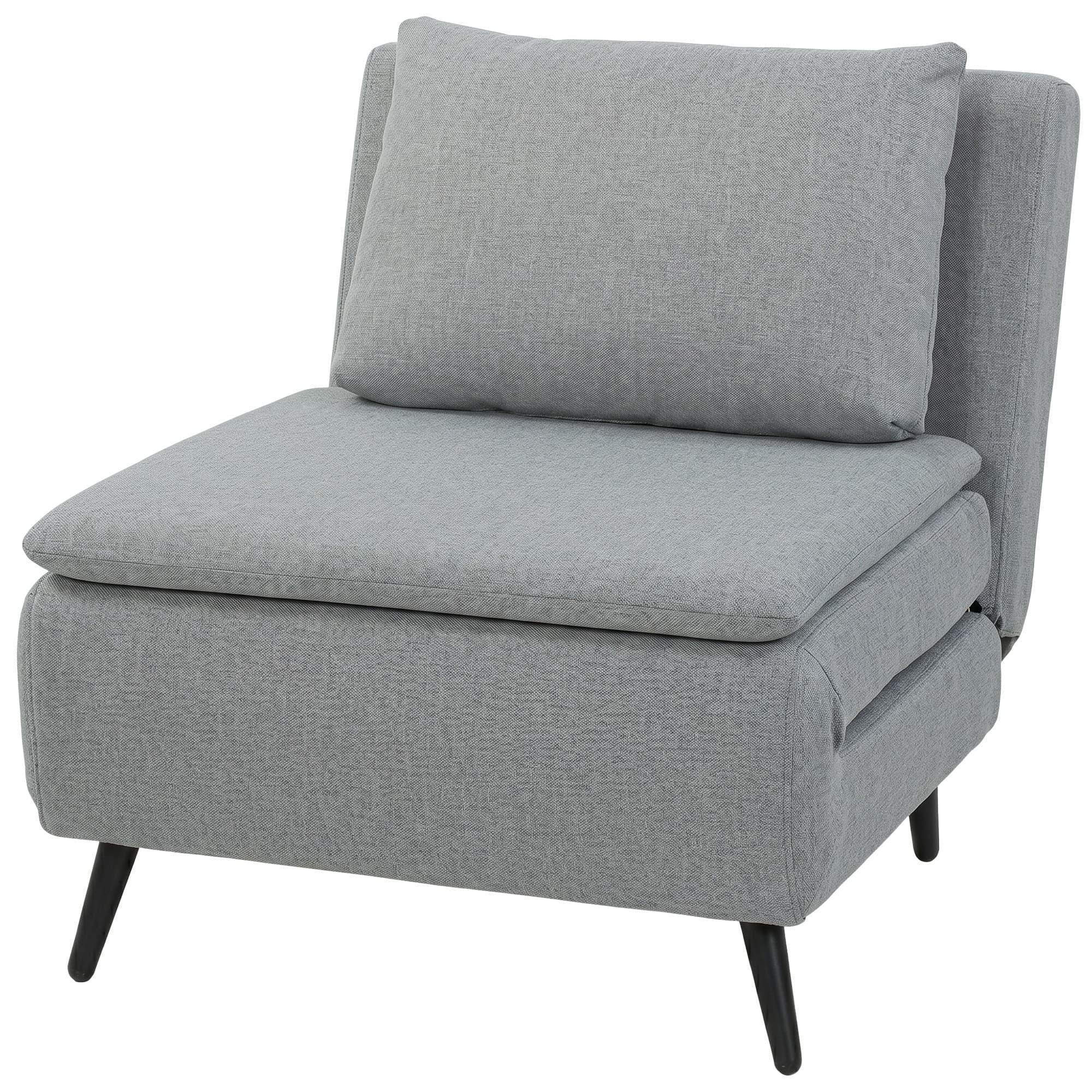 HOMCOM Fauteuil-lit avec dossier réglable 3 positions, coussin déhoussable en tissu effet lin, Gris clair