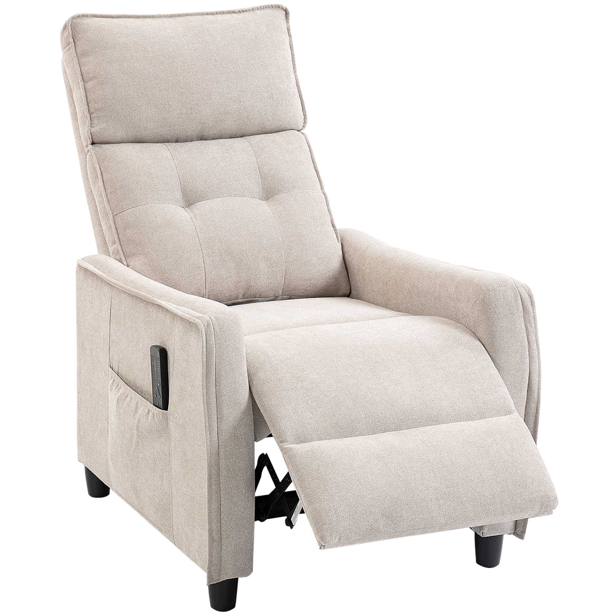 HOMCOM Fauteuil de massage inclinable fauteuil de relaxation en lin avec repose-pieds poche latérale télécommande crème