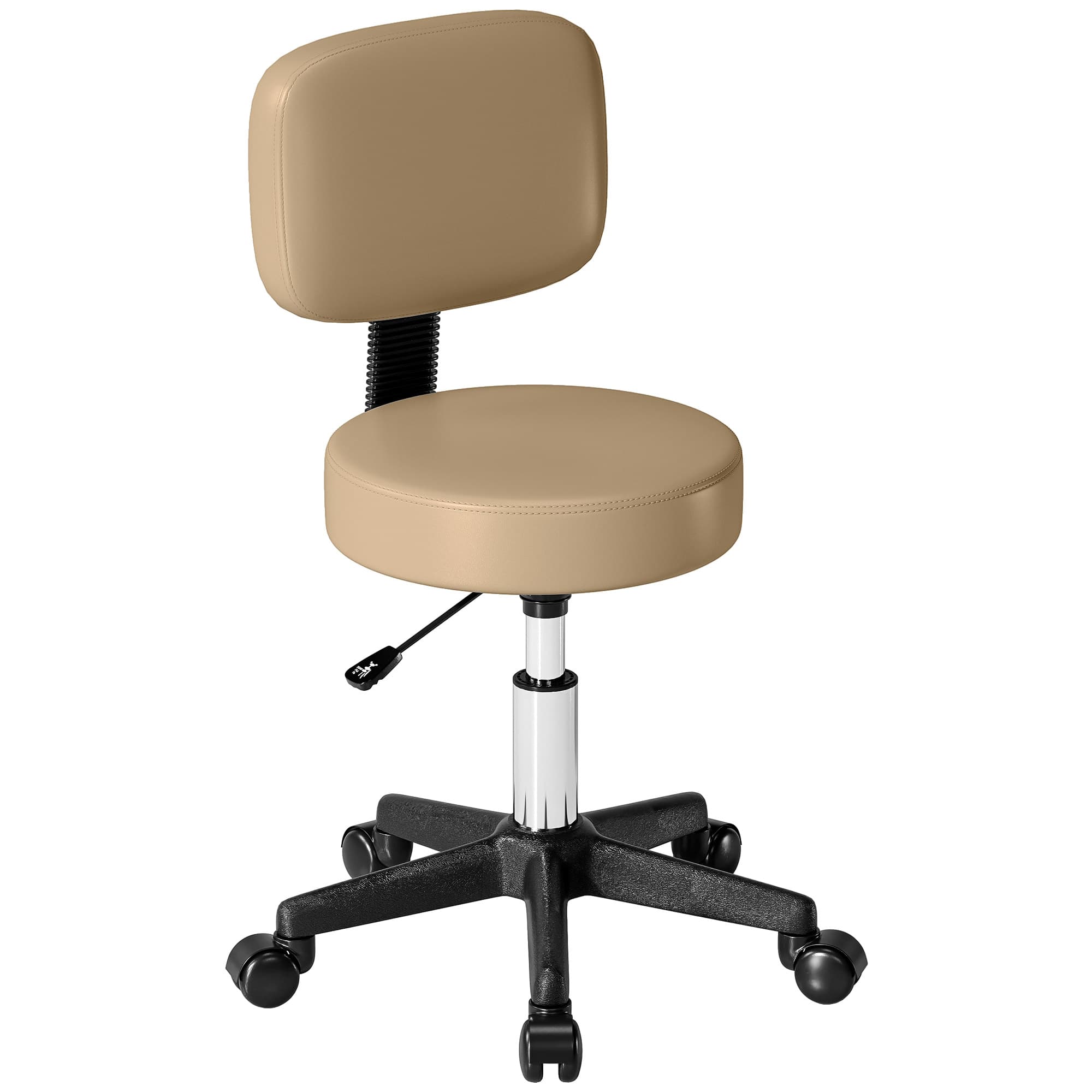 HOMCOM Tabouret roulant réglable avec dossier 72-84 cm de haut 360° pivotant Tabouret de travail pour bureau salon Marron clair