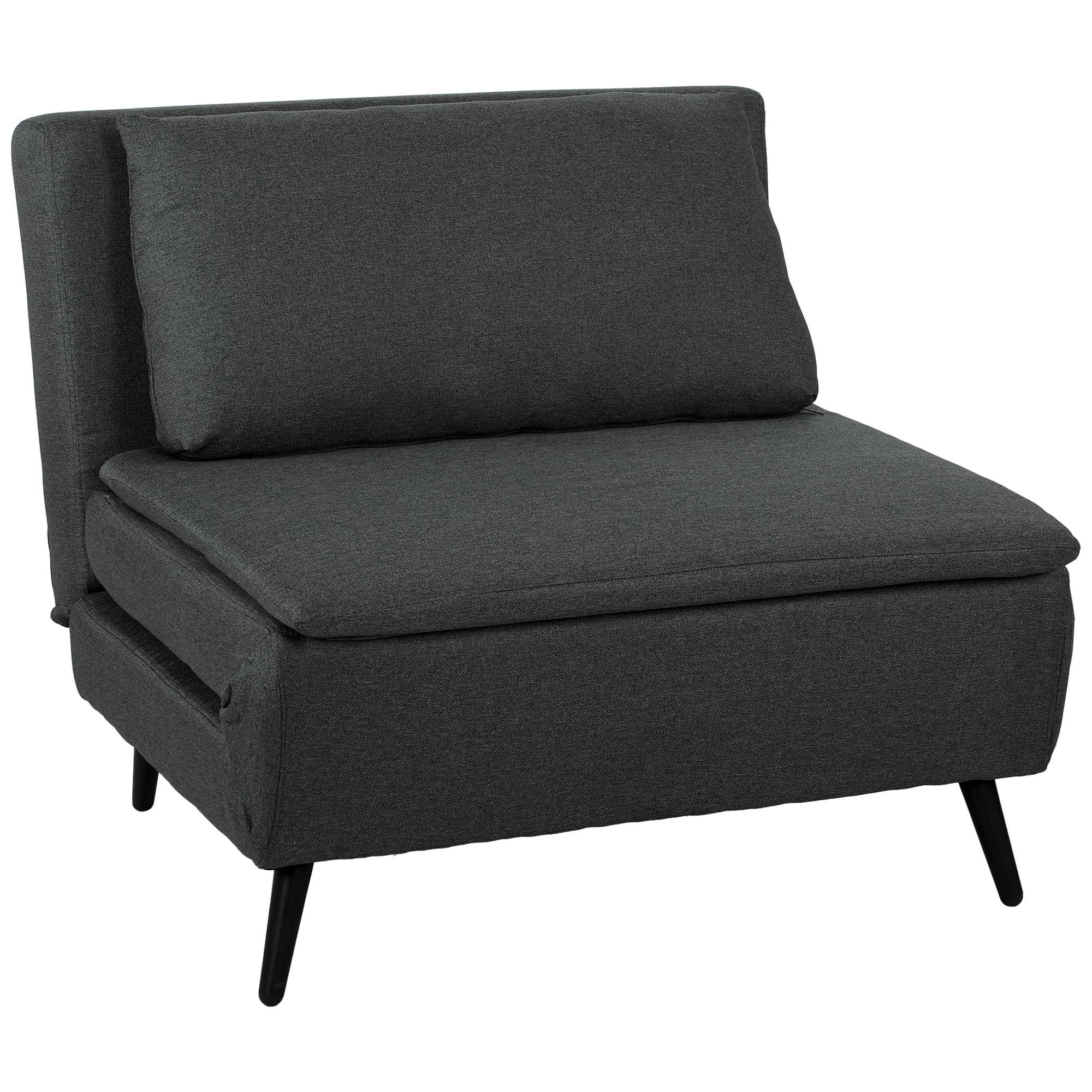 HOMCOM Fauteuil-lit 3-en-1 pliable, fauteuil-lit aspect lin avec dossier réglable, ressorts en S, pieds en métal, gris foncé