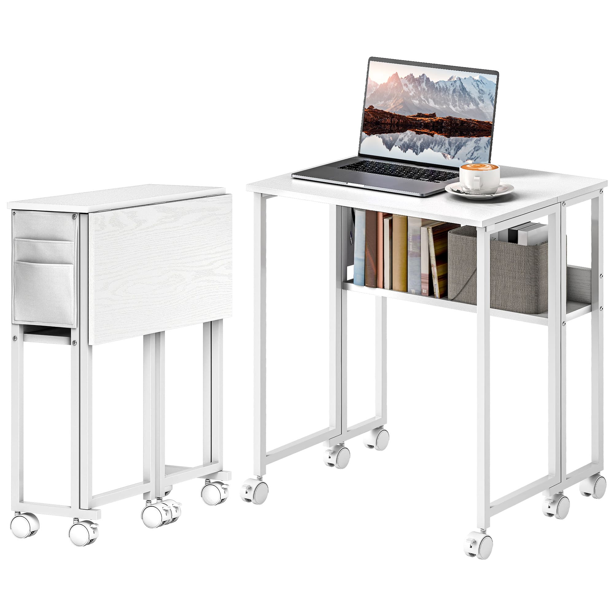 HOMCOM Bureau pliable, convertible en table d'appoint, étagère ouverte, blanc