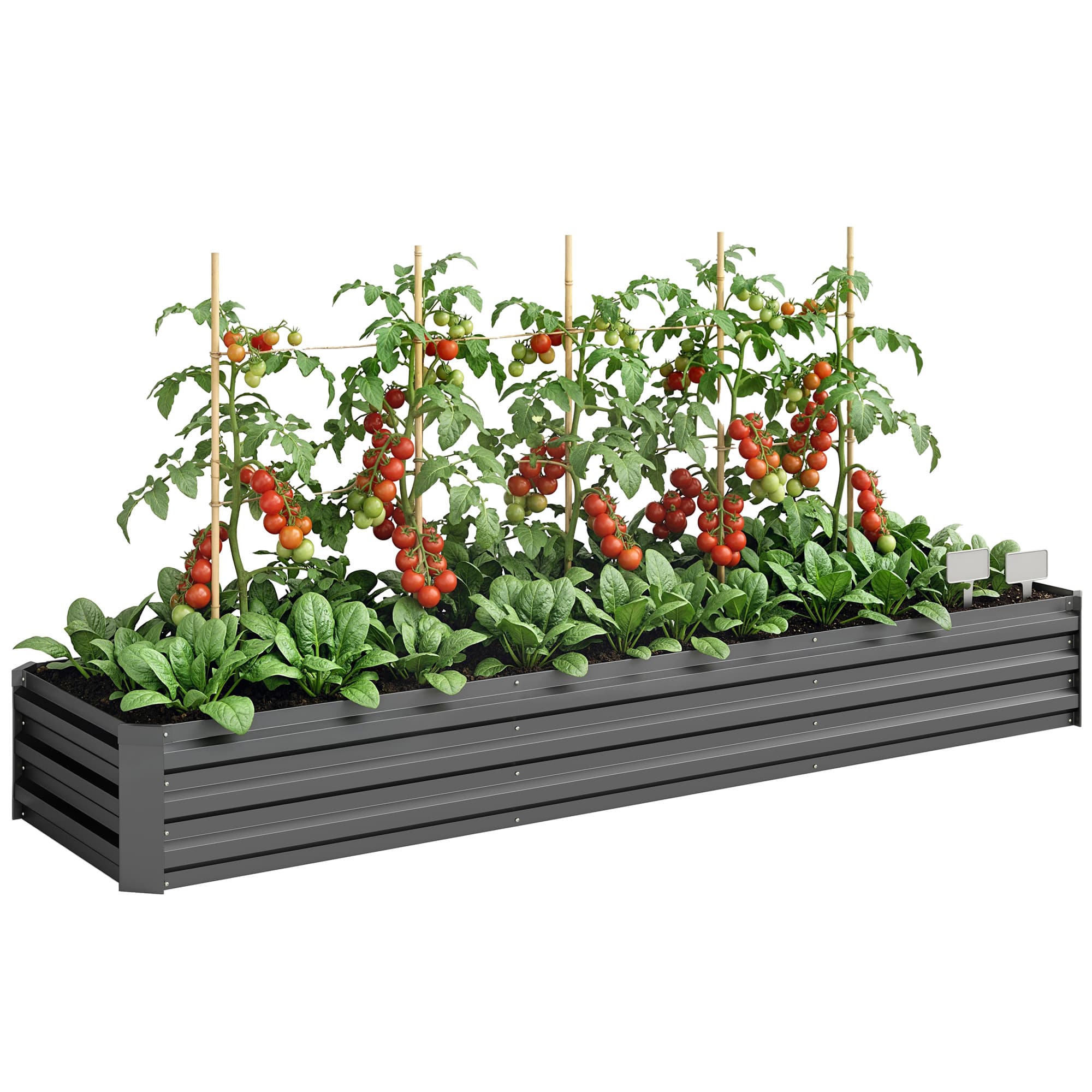 Outsunny Carré potager rectangulaire, lit de jardin surélevé en acier galvanisé, fond ouvert, 240 x 60 x 30 cm, gris foncé