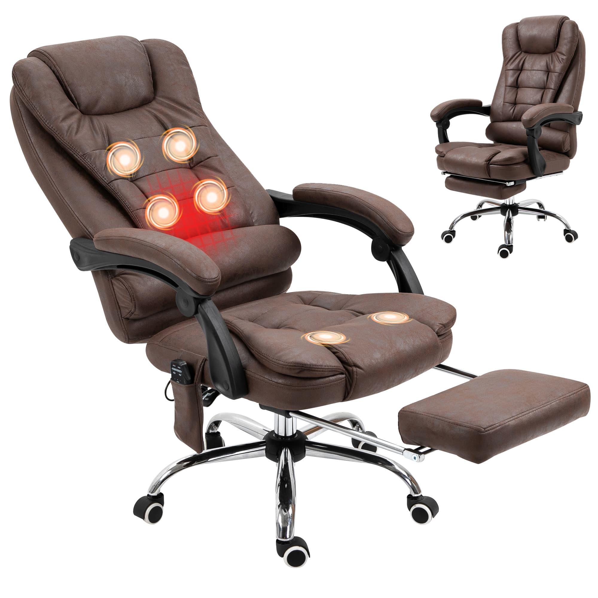 Vinsetto Fauteuil de bureau direction massant chauffant hauteur réglable dossier inclinable toile de microfibre marron