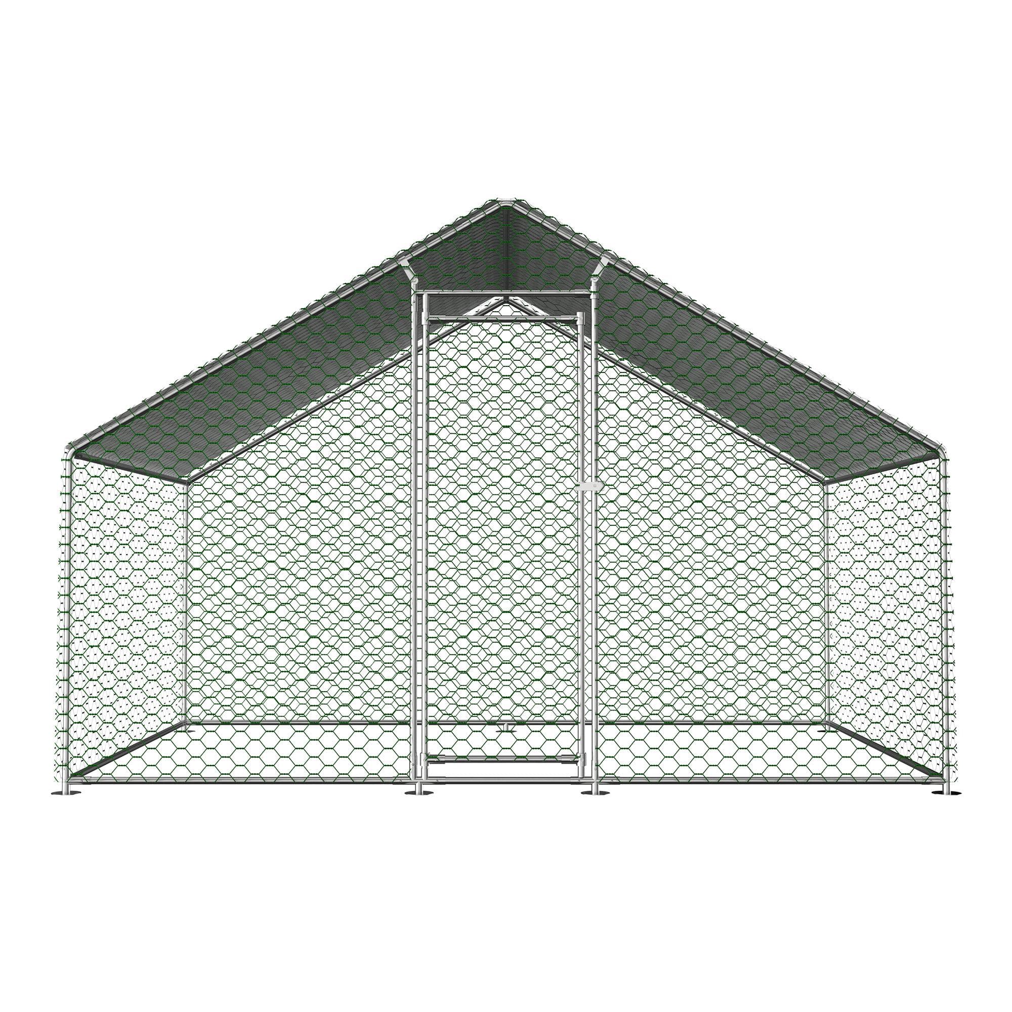 Enclos extérieur pour poulailler avec serrure de sécurité et bâche PE imperméable, pour poules, lapins et autres petits animaux, 303x200x200 cm, Argenté Aosom France