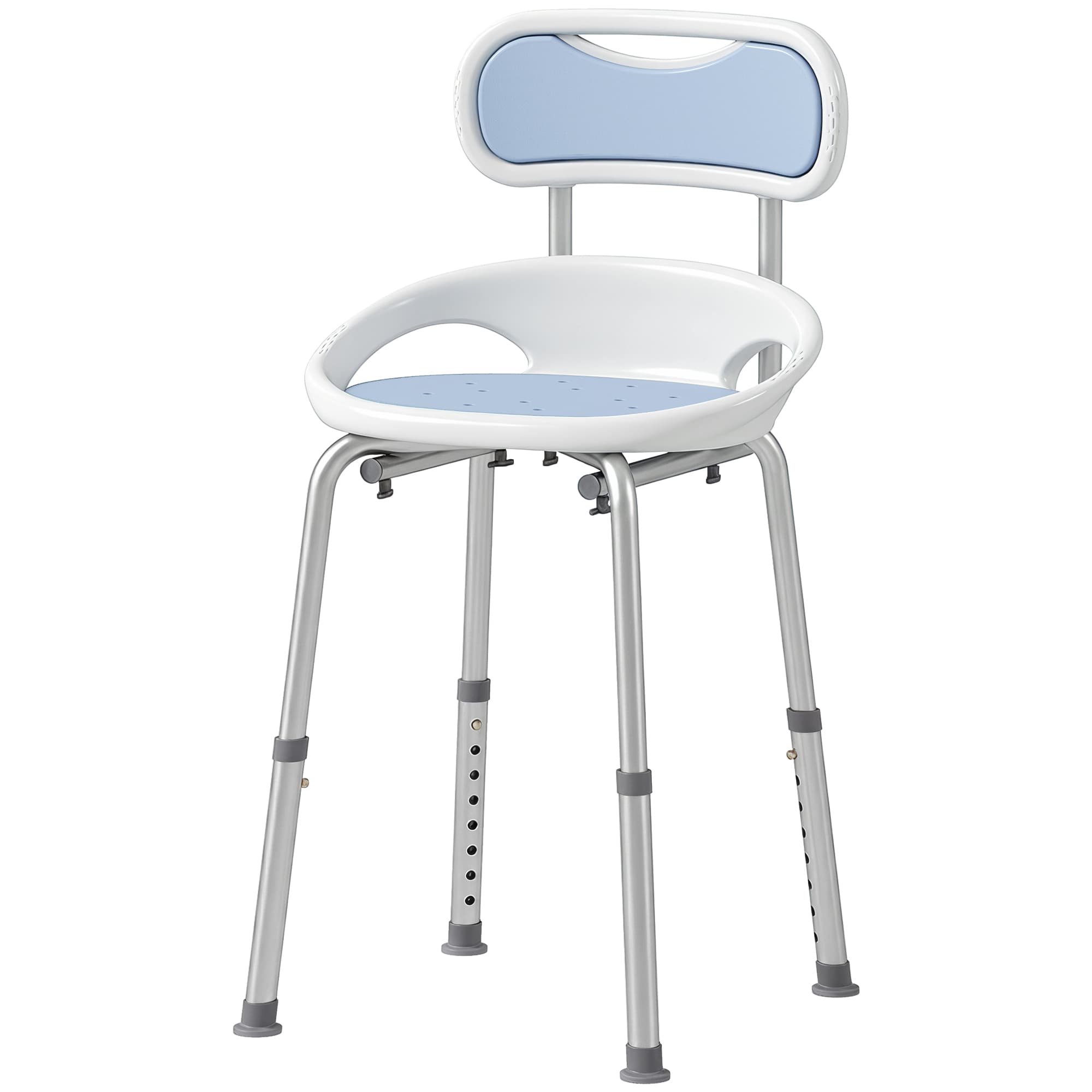 HOMCOM Chaise de douche avec dossier et siège ajouré, 8 hauteurs réglables, antidérapant, capacité 136kg, Bleu
