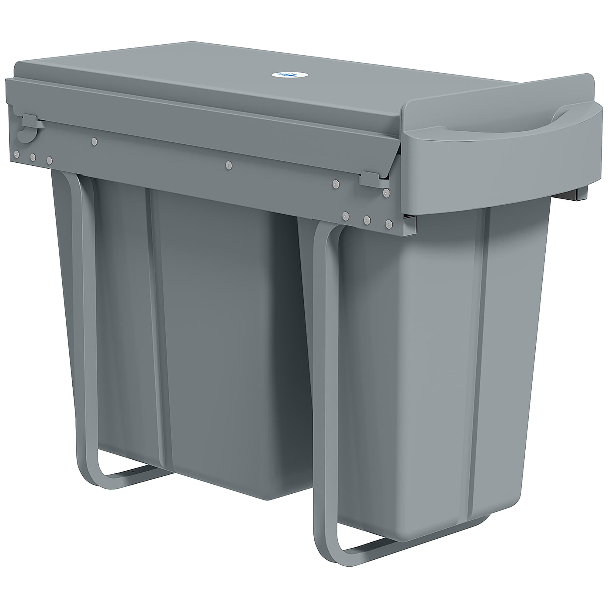 HOMCOM Poubelle cuisine coulissante 30L avec 2 compartiments, poubelle sous évier avec couvercle givré, 52x26x40,8cm, gris