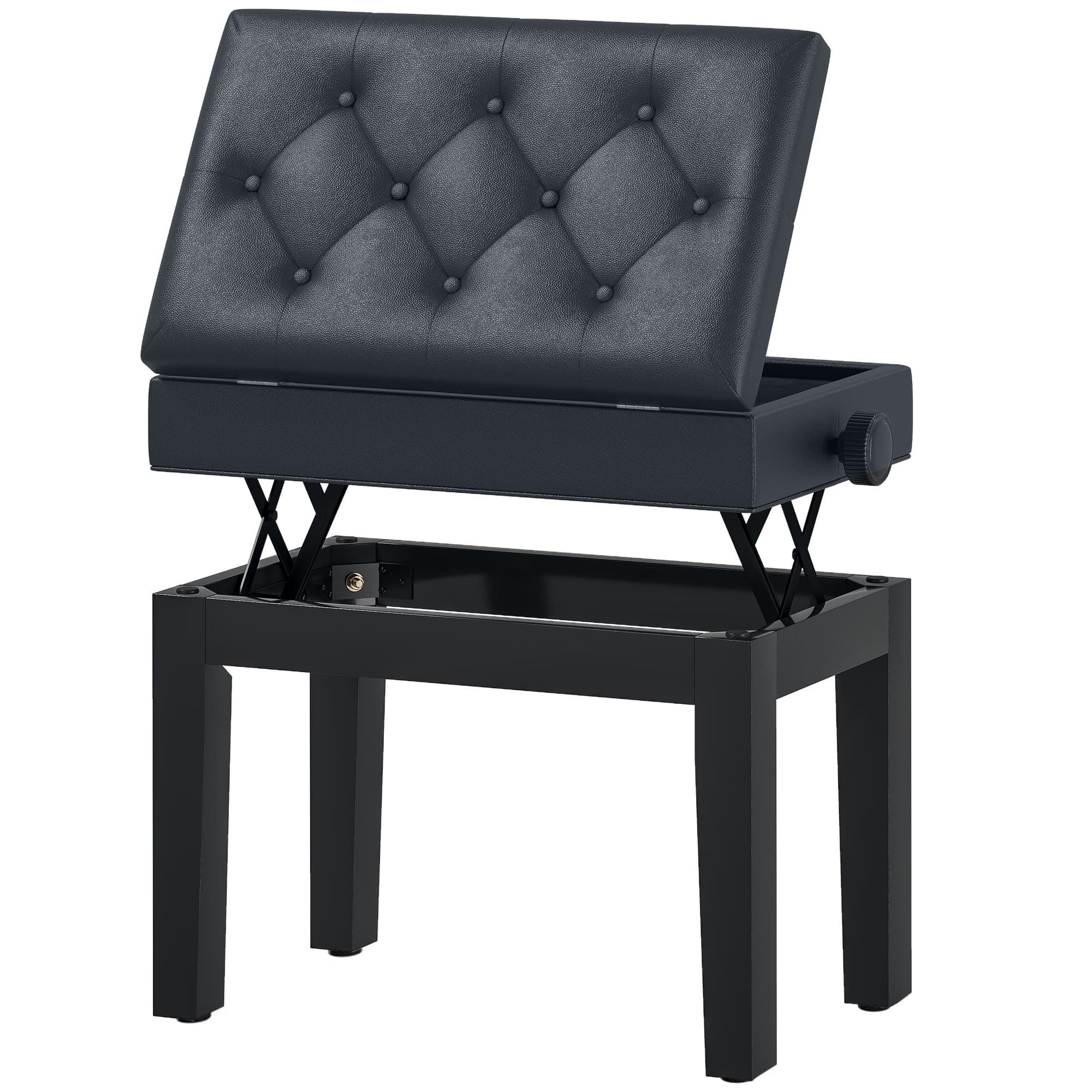 Homcom Banquette Tabouret Siège pour Piano Hauteur Réglable Coffre de Rangement Interne Assise Capitonné 55 x 33 x 48-58 cm Bois Noir