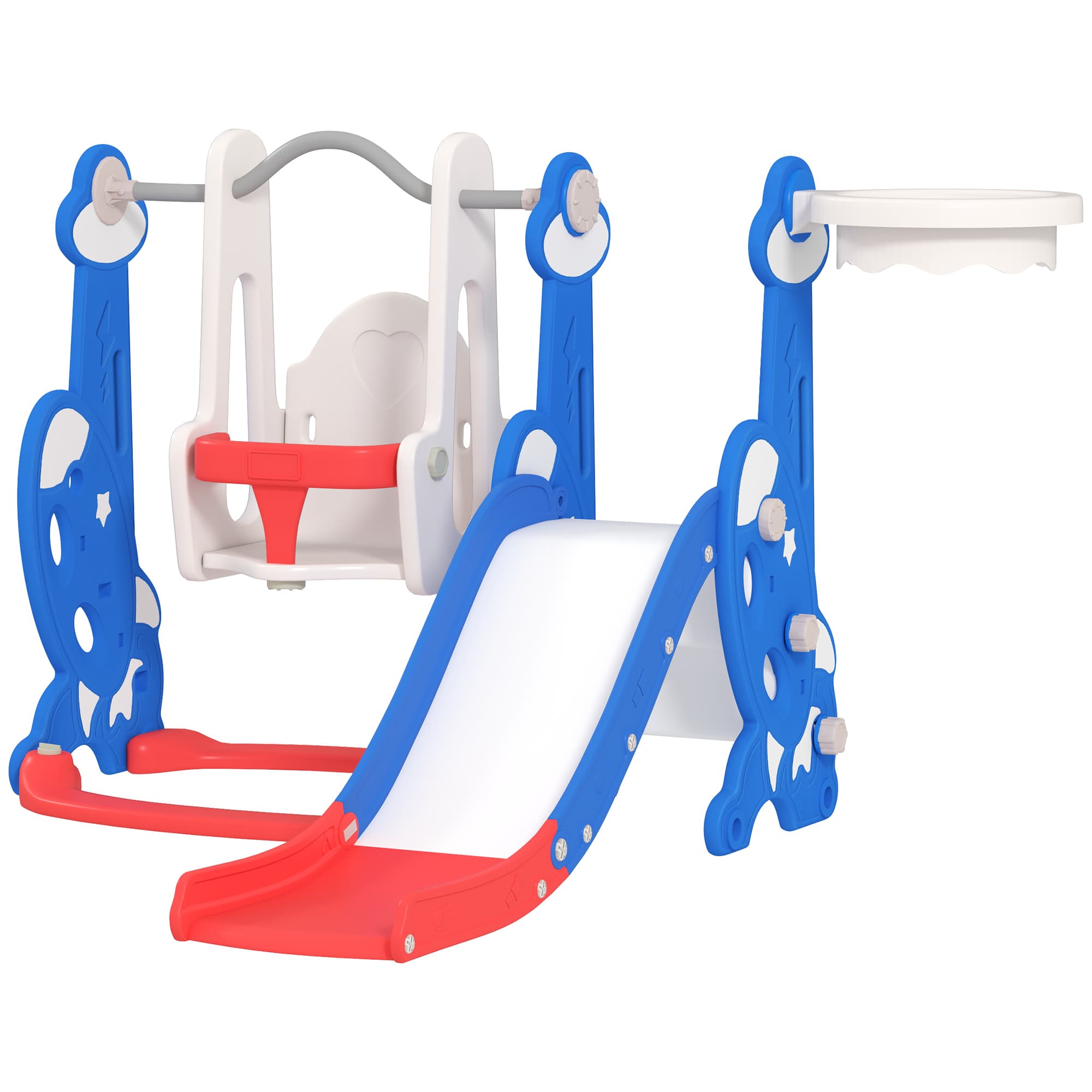 AIYAPLAY Toboggan pour Enfants 4 en 1 avec Balançoire, Échelle d'Escalade et Panier de Basket, 18-48 Mois, Bleu foncé