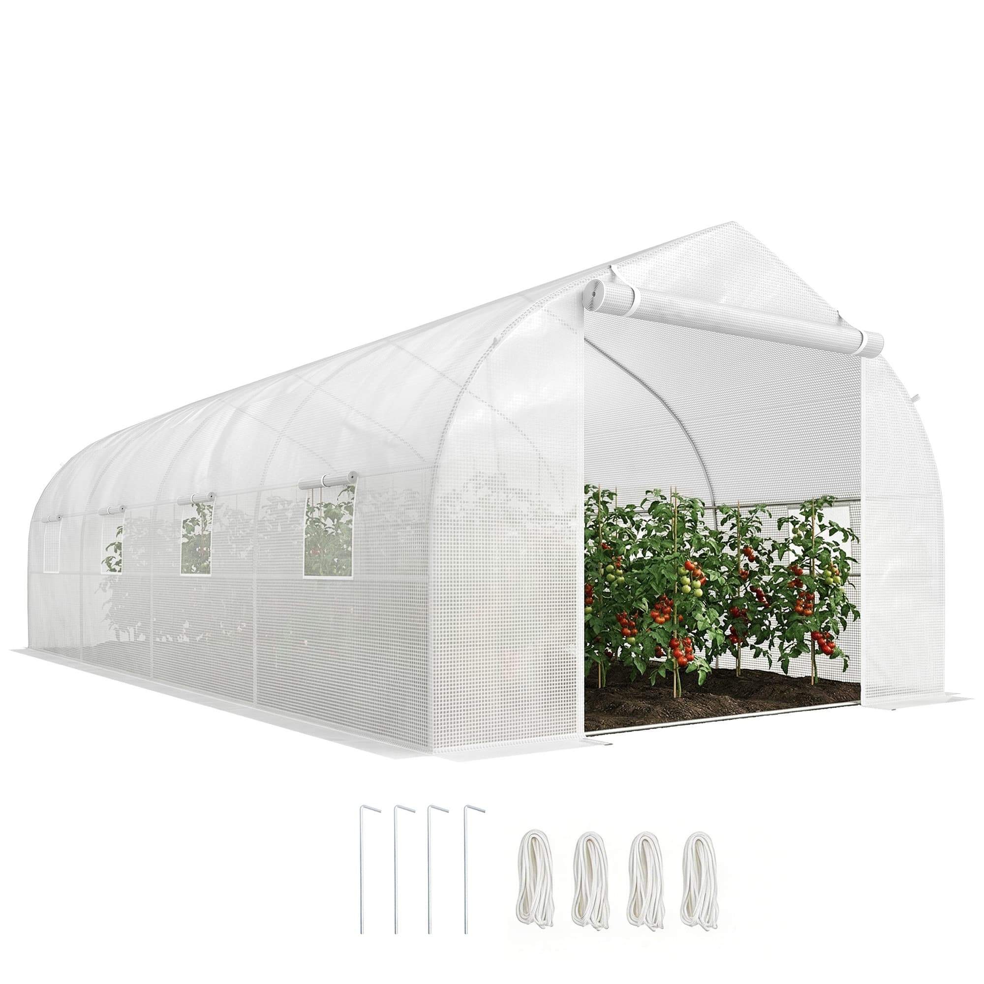 Outsunny serre de jardin tunnel en acier galvanisé bâche PE haute densité résistant aux UV aux rouilles et aux corrosions protection excellente vert