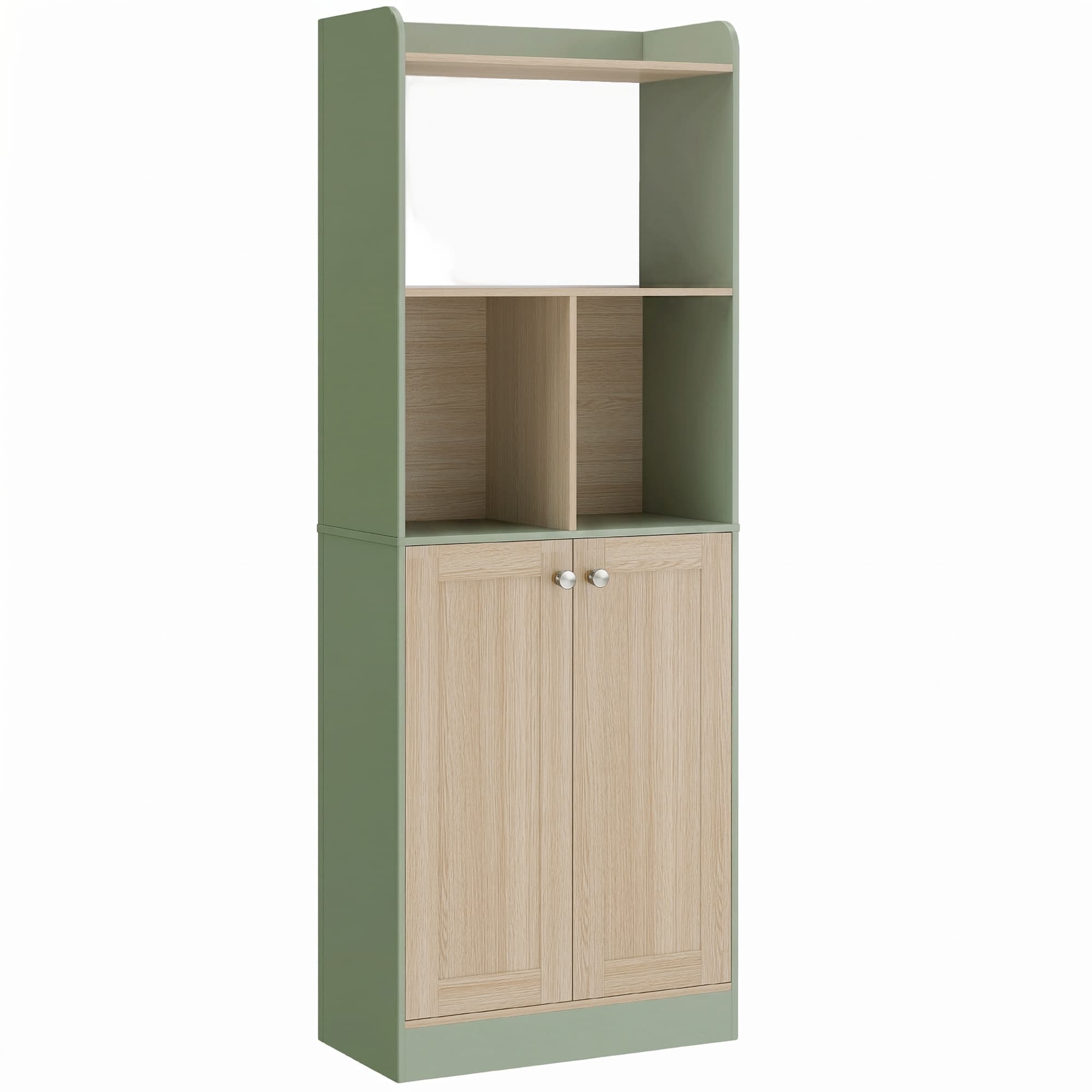HOMCOM Bibliothèque à 5 niveaux, meuble de rangement, étagère à livres avec 2 portes, 60 x 30 x 161,2 cm vert et bois naturel