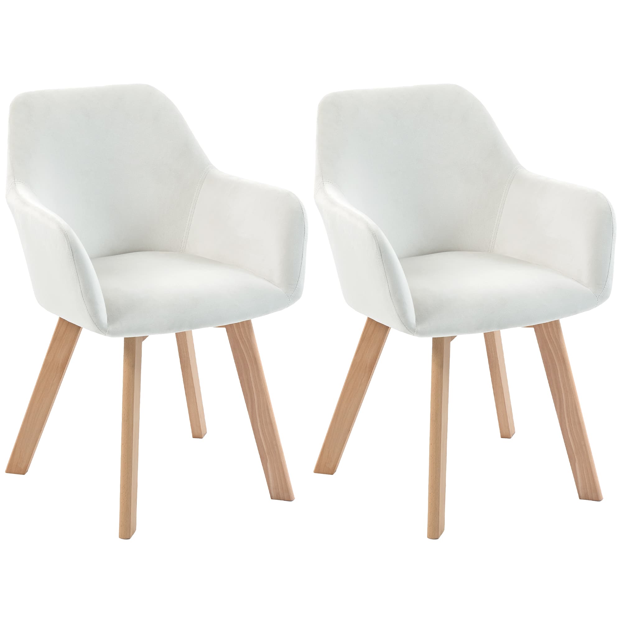 HOMCOM Lot de 2 chaises de salle à manger Fauteuil Assise rembourrée en tissu effet velours Pieds en bois, crème