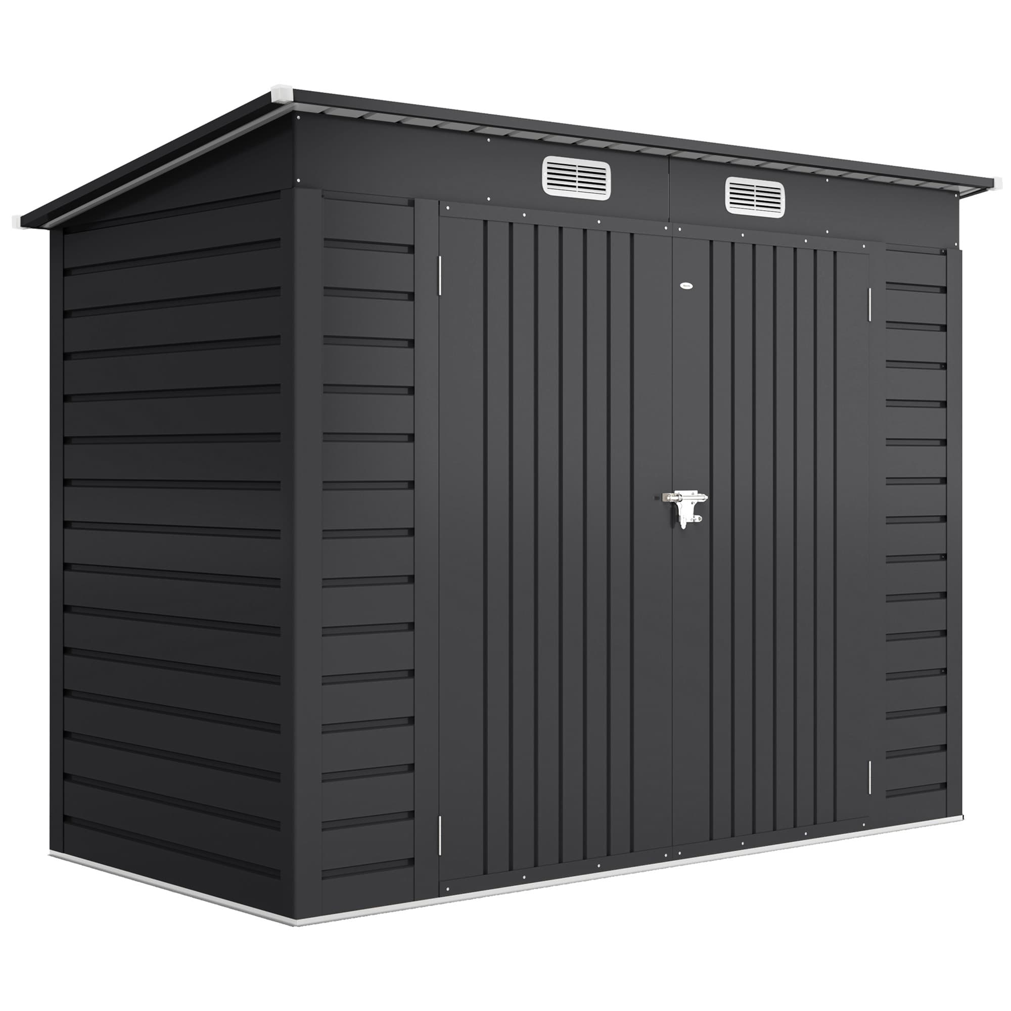 Outsunny Abri de Jardin 2,7 m2, Dim. 249 x 121 x 183 cm gants inclus portes doubles verrouillables ventilations tôle acier gris