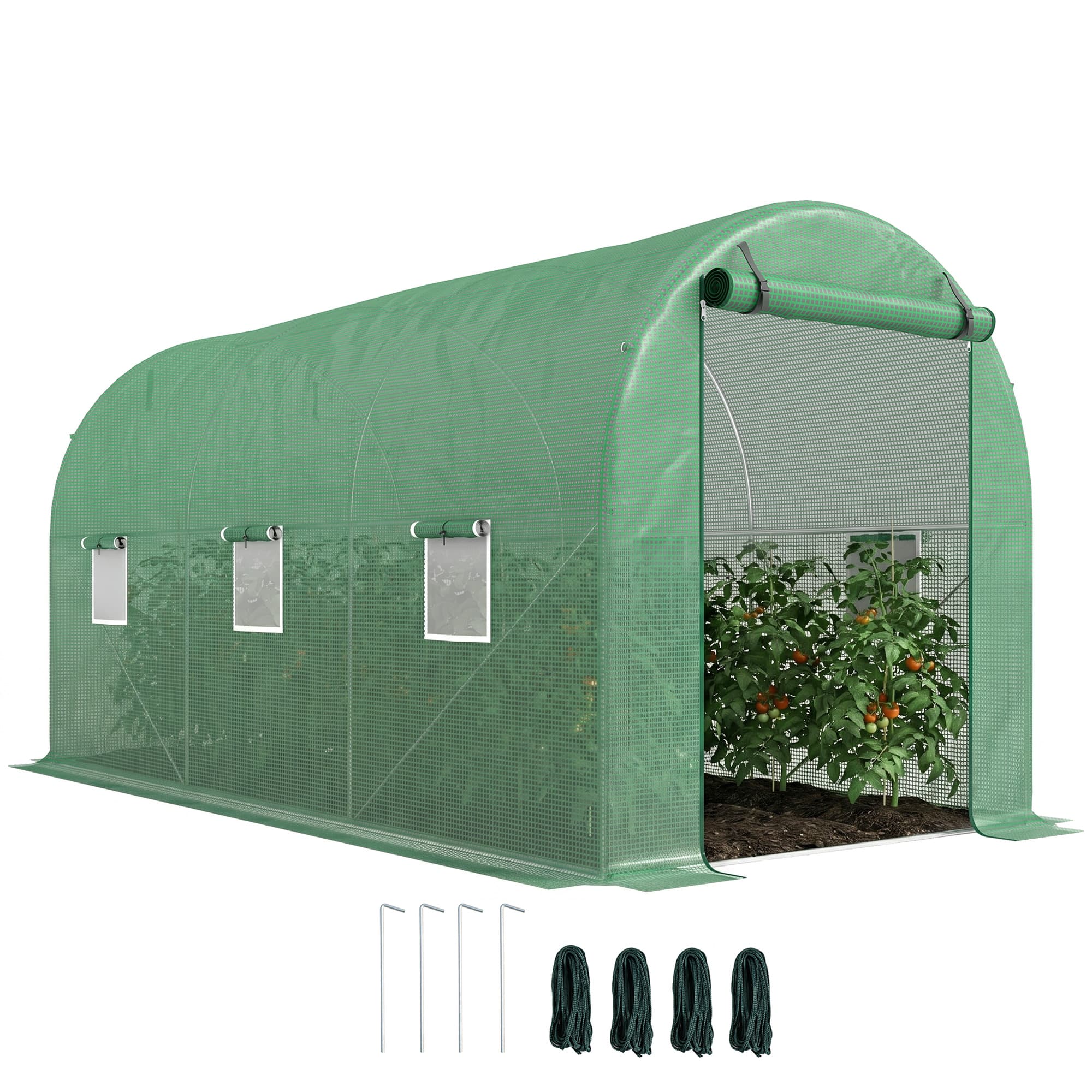 Outsunny Serre de Jardin Tunnel 8 m2 4L x 2l x 1,9H m Acier galvanisé renforcé diamètre 2,4 cm + PE Haute densité fenêtres Porte Vert