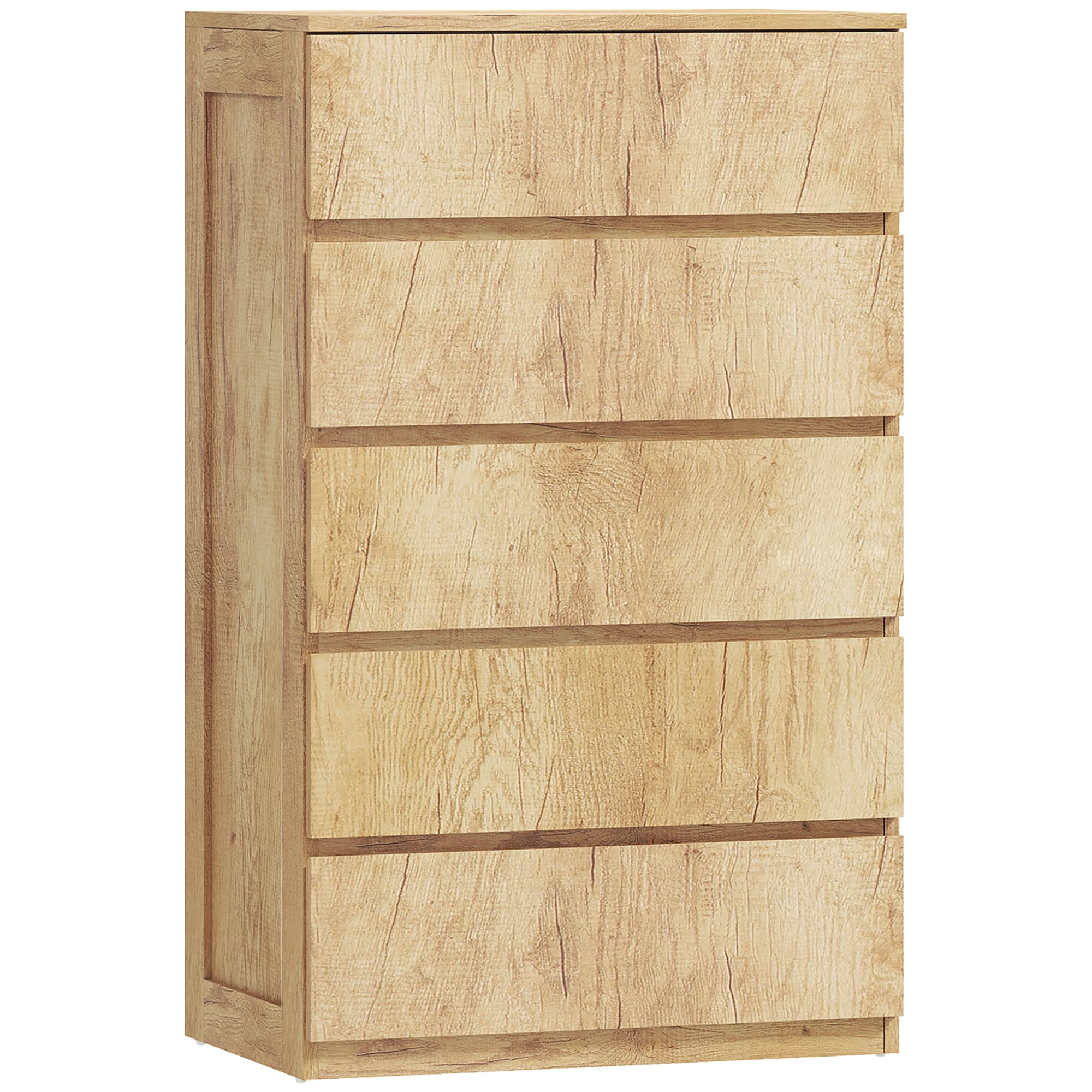 HOMCOM Commode 5 tiroirs meuble de rangement sans poignées design minimaliste 60 x 38 x 100 cm bois naturel