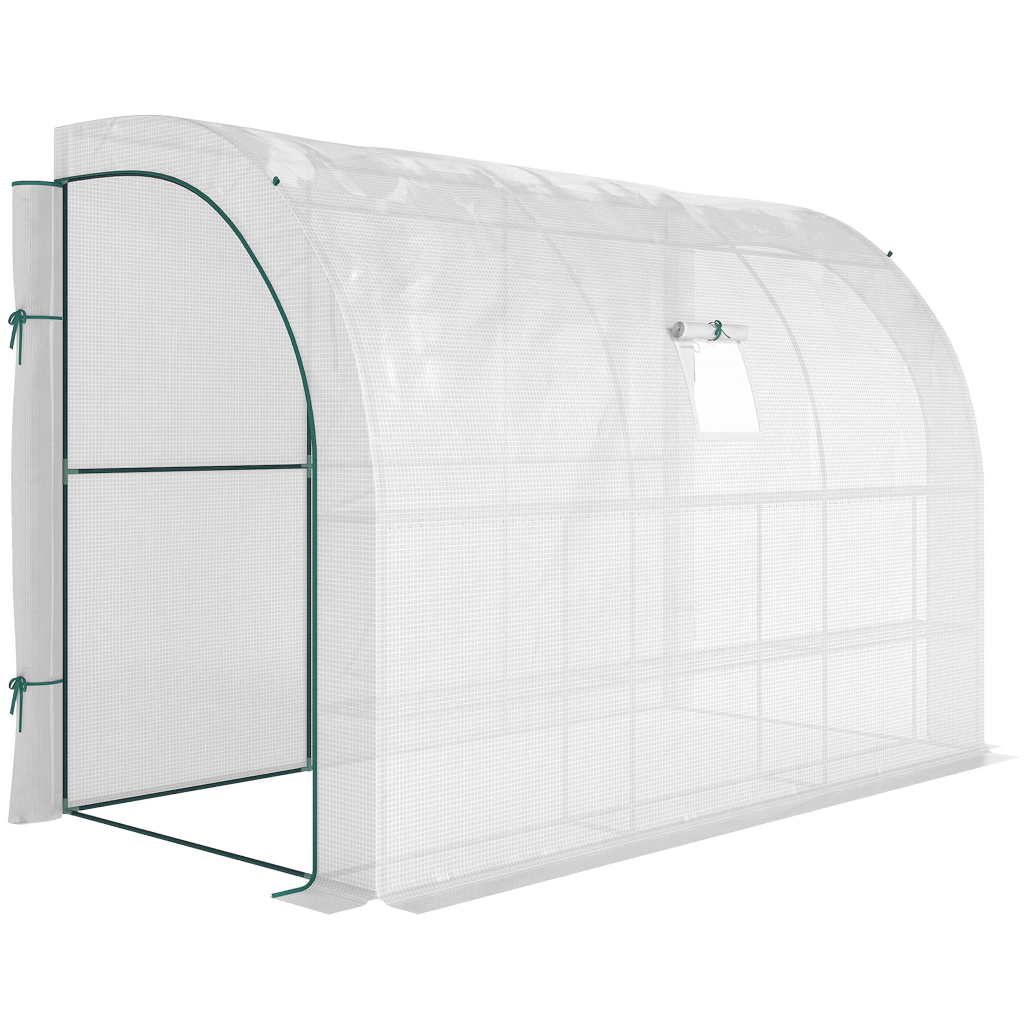 Outsunny Serre de Jardin adossée avec Étagères 3 Niveaux, Petite Serre de Balcon en Bâche PE 140 g/m2 300 x 150 x 213 cm, blanc