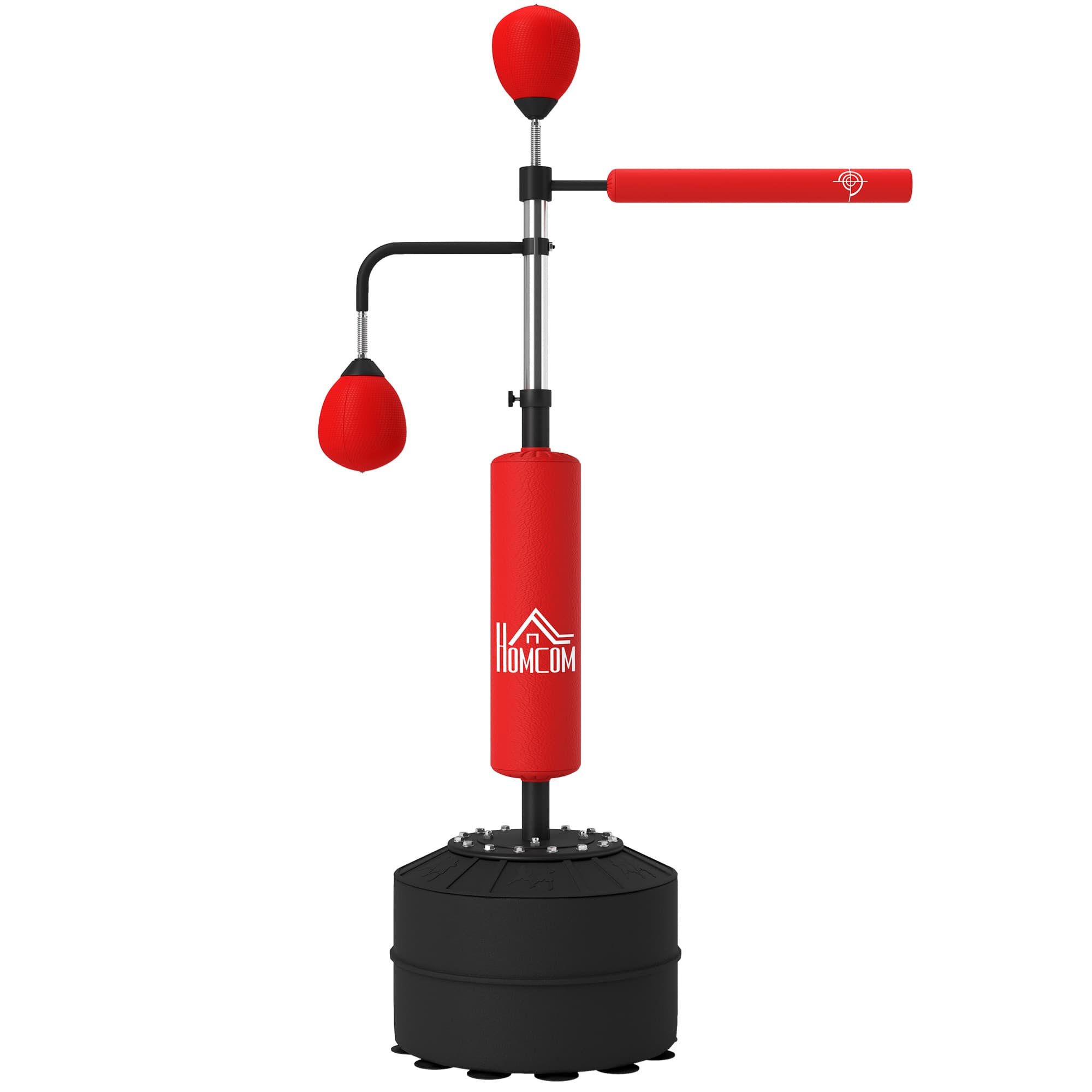 HOMCOM Sac de frappe sur pied 4 en 1 punching ball autonome balles de vitesse barre rotative gants 88 x 50 x 160-230 cm rouge
